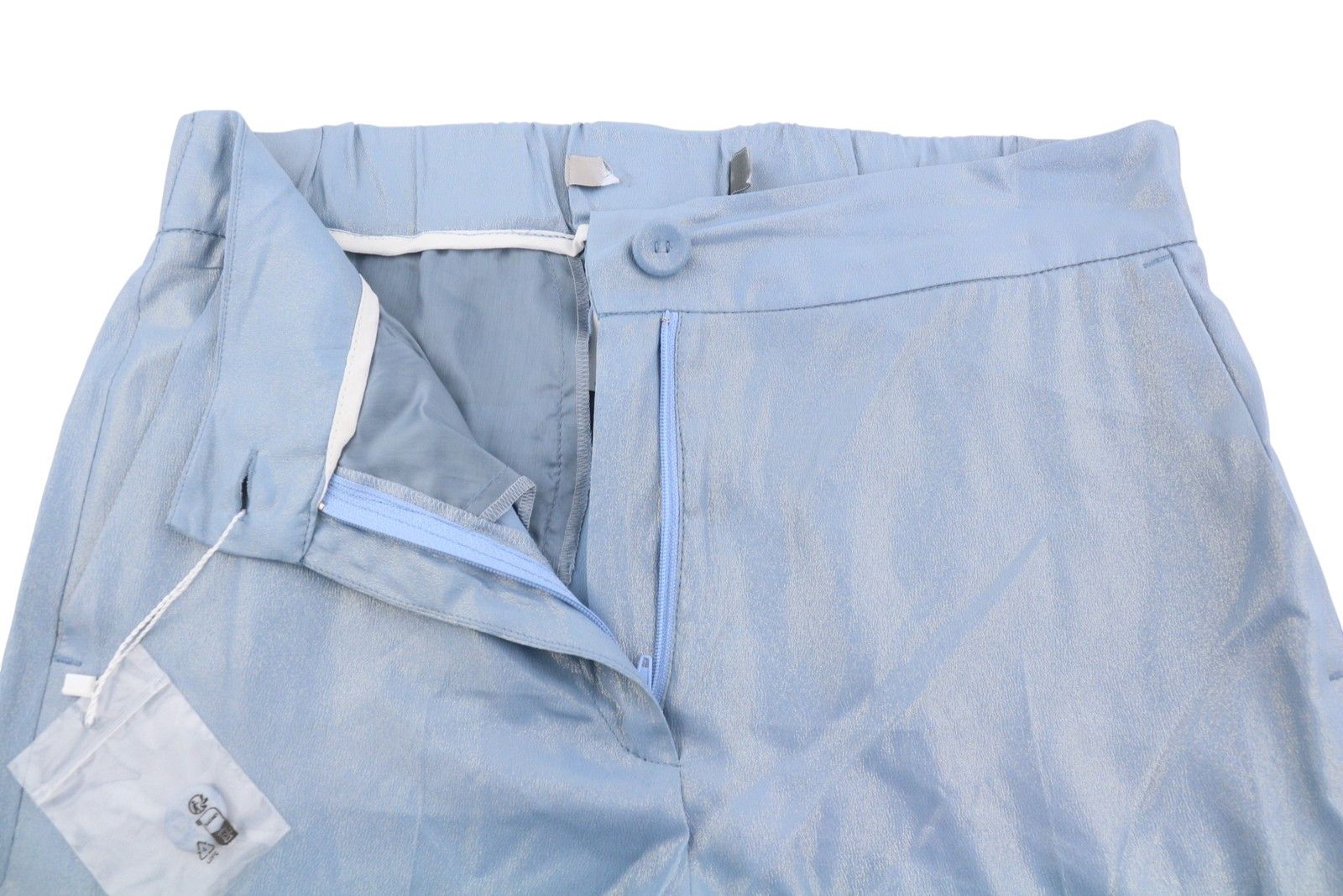 Max Mara EU38 Light Blue Glitter Silk Ankle Flared Trousers 88744 Size 28" / US 6 / IT 42 - 6 Thumbnail