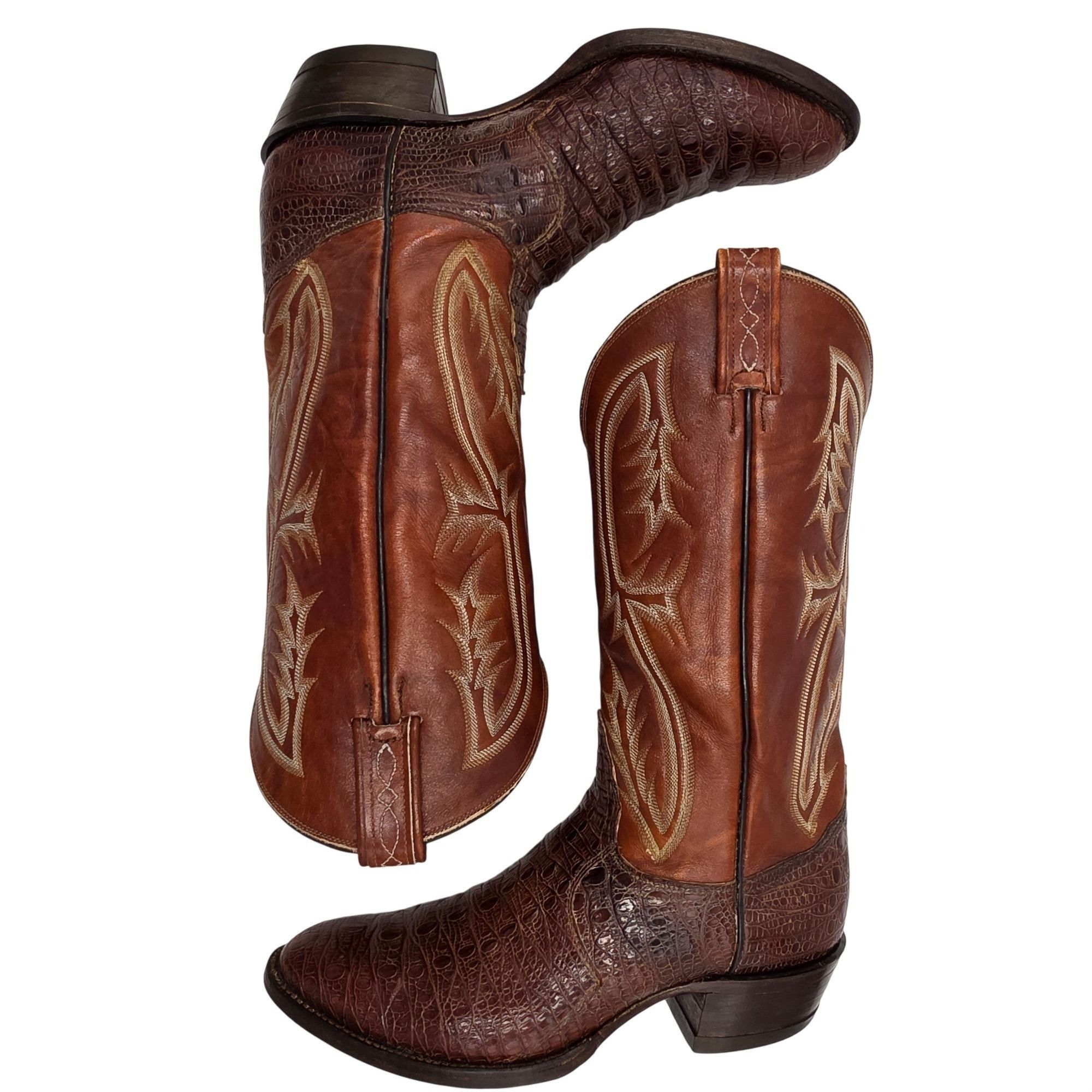 Tony Lama Vintage El Rey Tony Lama HBL Exotic Men 9D Brown Cowboy Boot Size US 9 / EU 42 - 8 Thumbnail