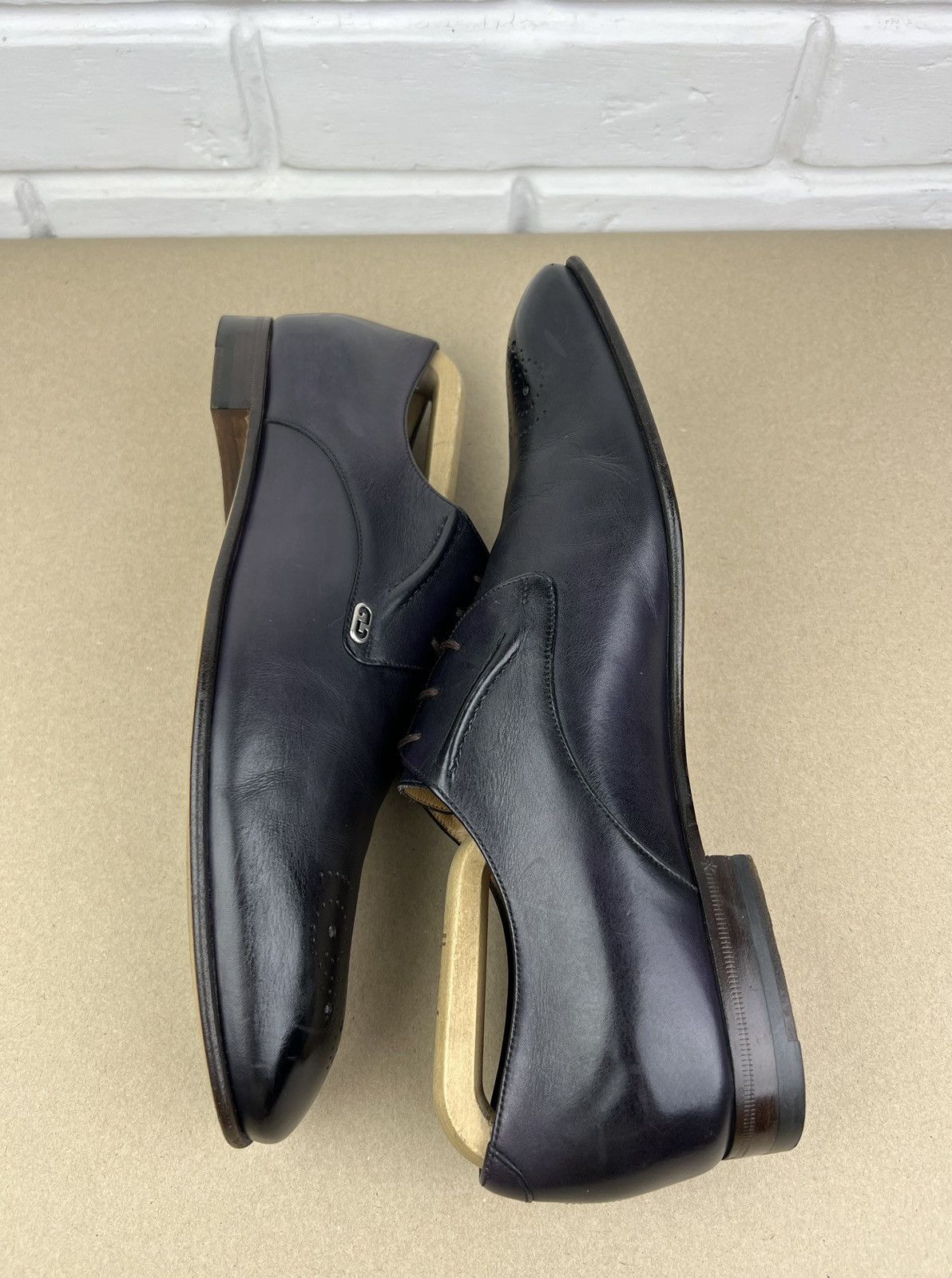 Gucci GUCCI Derby Leather Shoes Lace Up GG Logo Dark Purple Men’s Size US 10.5 / EU 43-44 - 9 Thumbnail