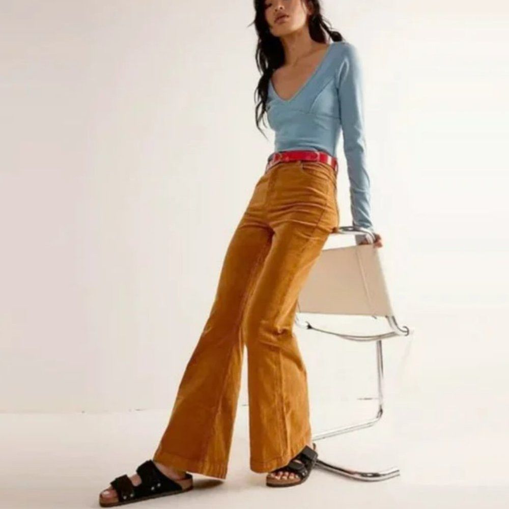 NWT New Free People We The Free Harlow Wide-Leg Cord Orange