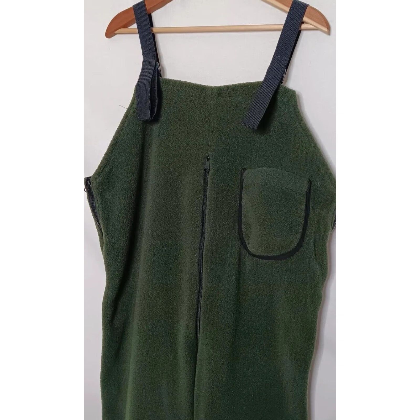Vintage Adventure Tech Inc Bib Overalls Men L Green Fleece Knit Knee/Rear Reinforced Adjustable Straps Zip Side Zippers Snow Pants 29" Inseam Winter Outdoors Size US 33 - 4 Thumbnail