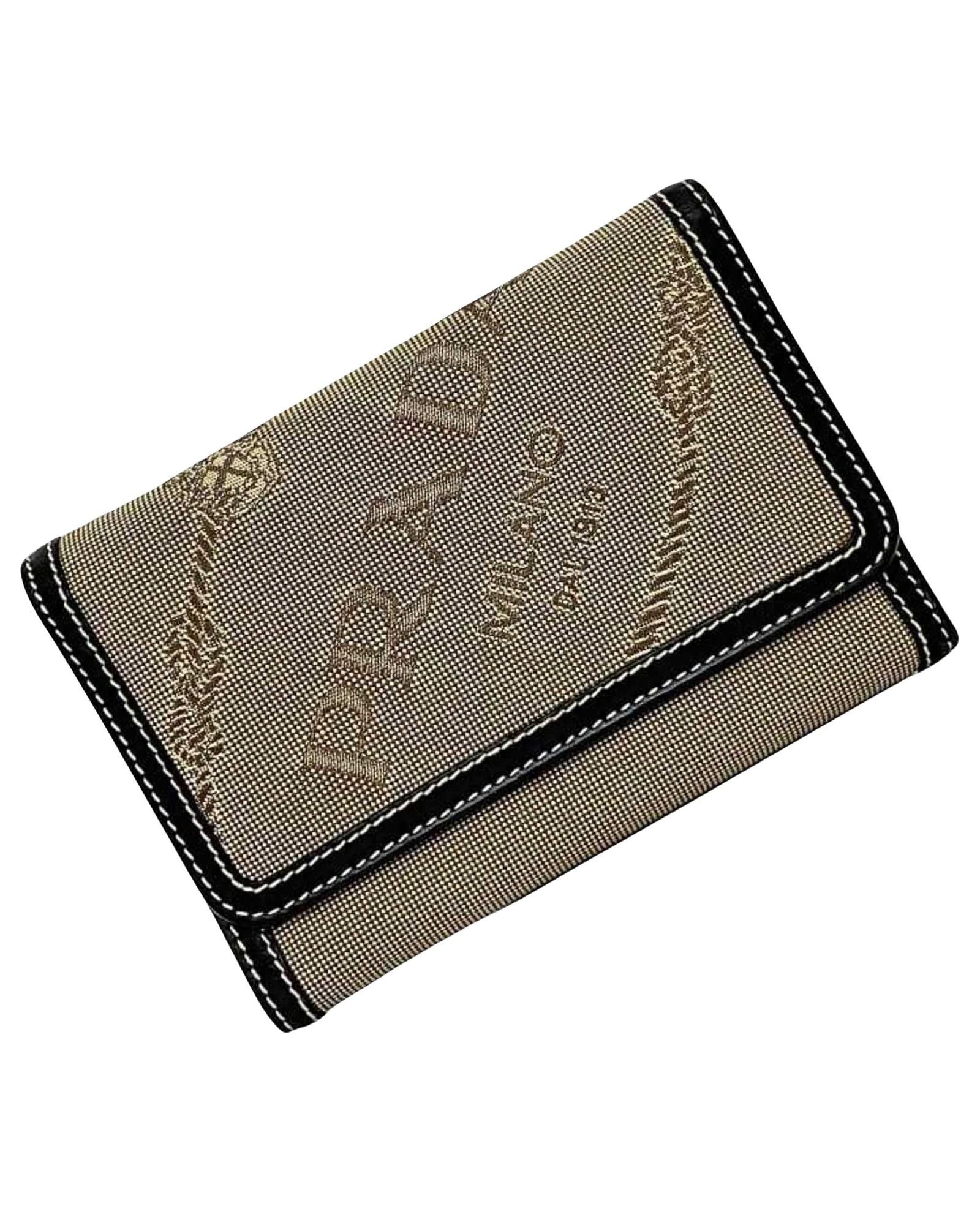 image of Prada Stylish Tri-Fold Wallet In Durable Beige Canvas, Women's