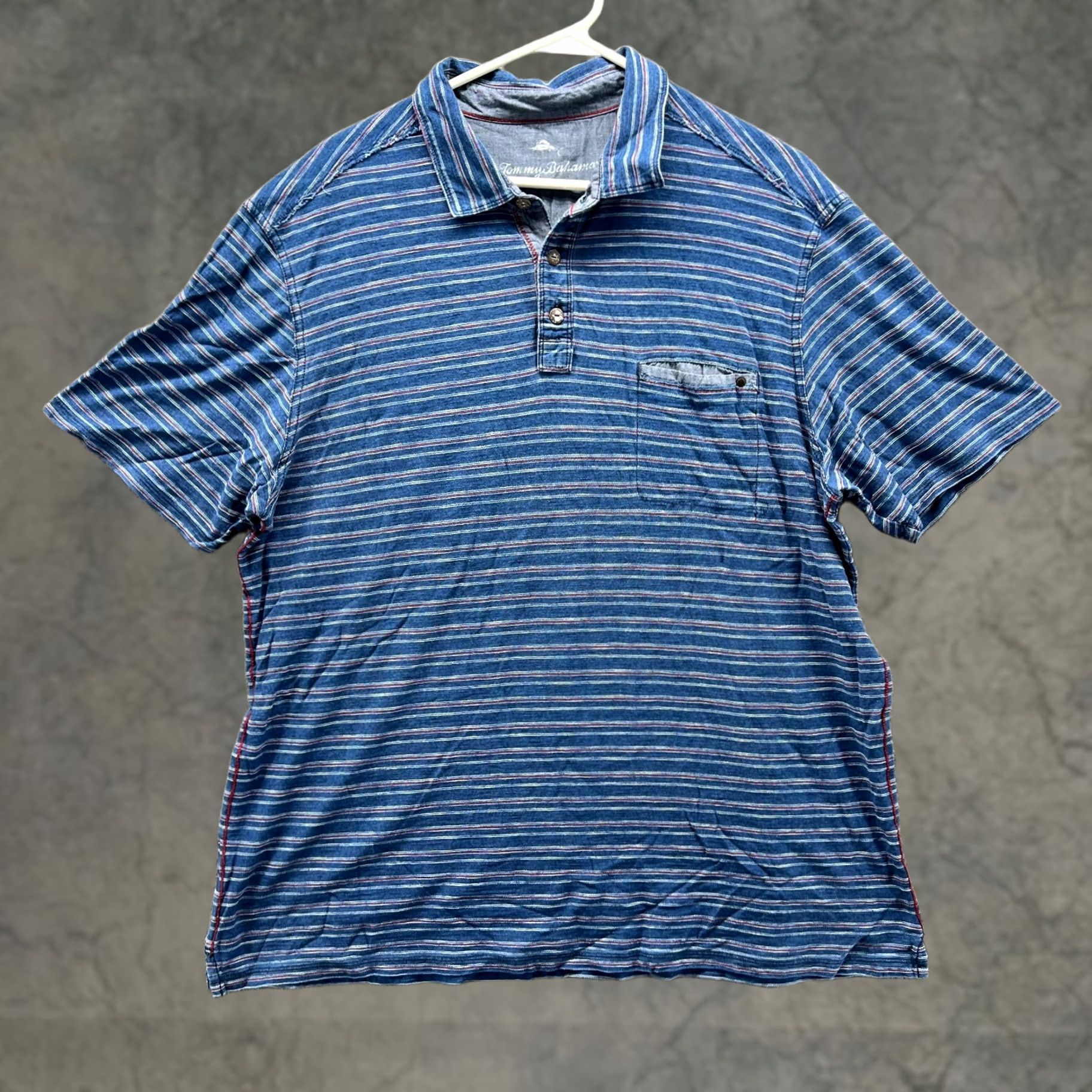 Tommy Bahama Tommy Bahama Polo Shirt Men XL Blue Striped Short Sleeve Casual Button 46 Chest Regular Fit Size US XL / EU 56 / 4 - 1 Thumbnail