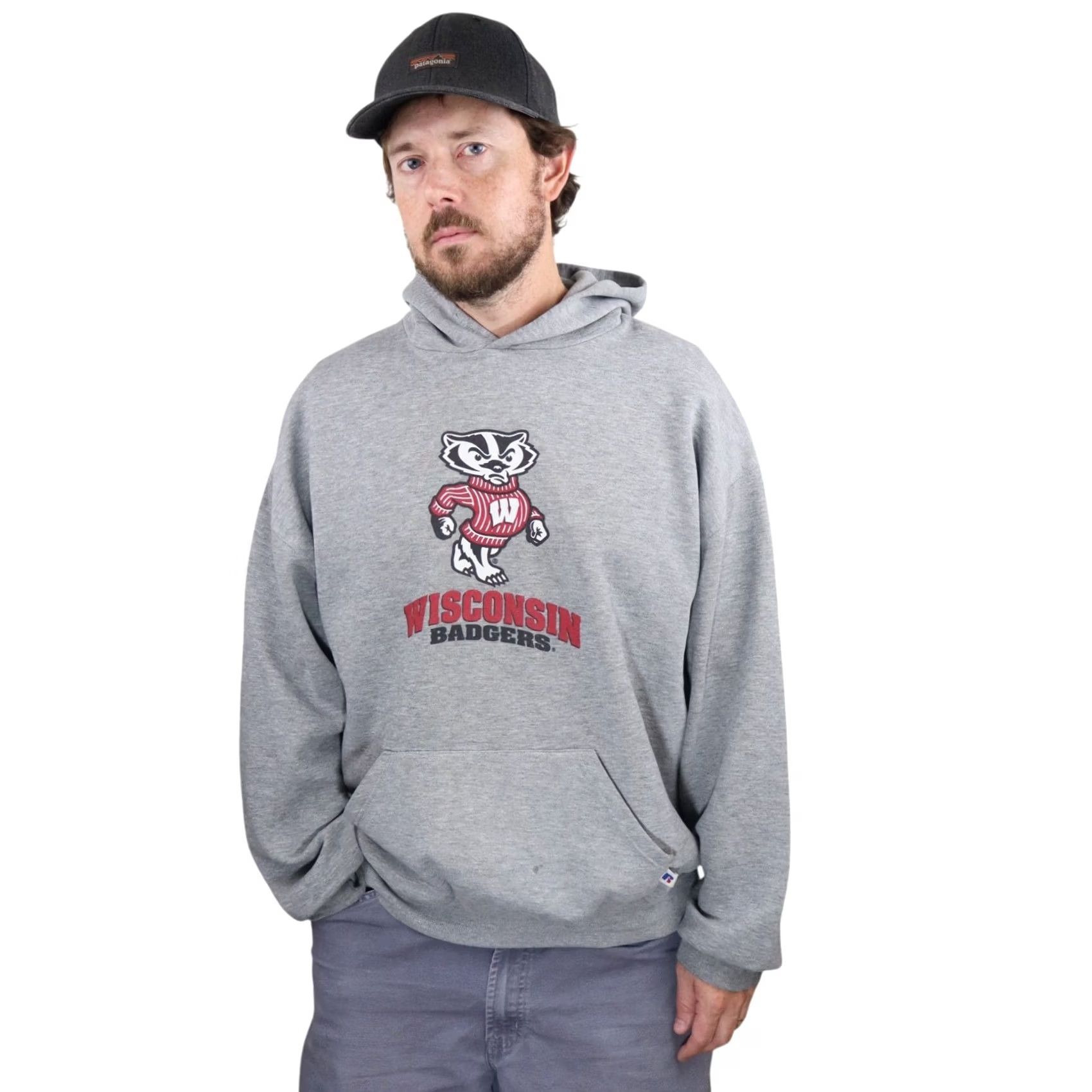 Vintage Vintage Russell Athletic Wisconsin Badgers Hoodie Mens XL Gray Fleece Pullover Logo 90s University UW Bucky Football Sweatshirt Size US XL / EU 56 / 4 - 2 Thumbnail