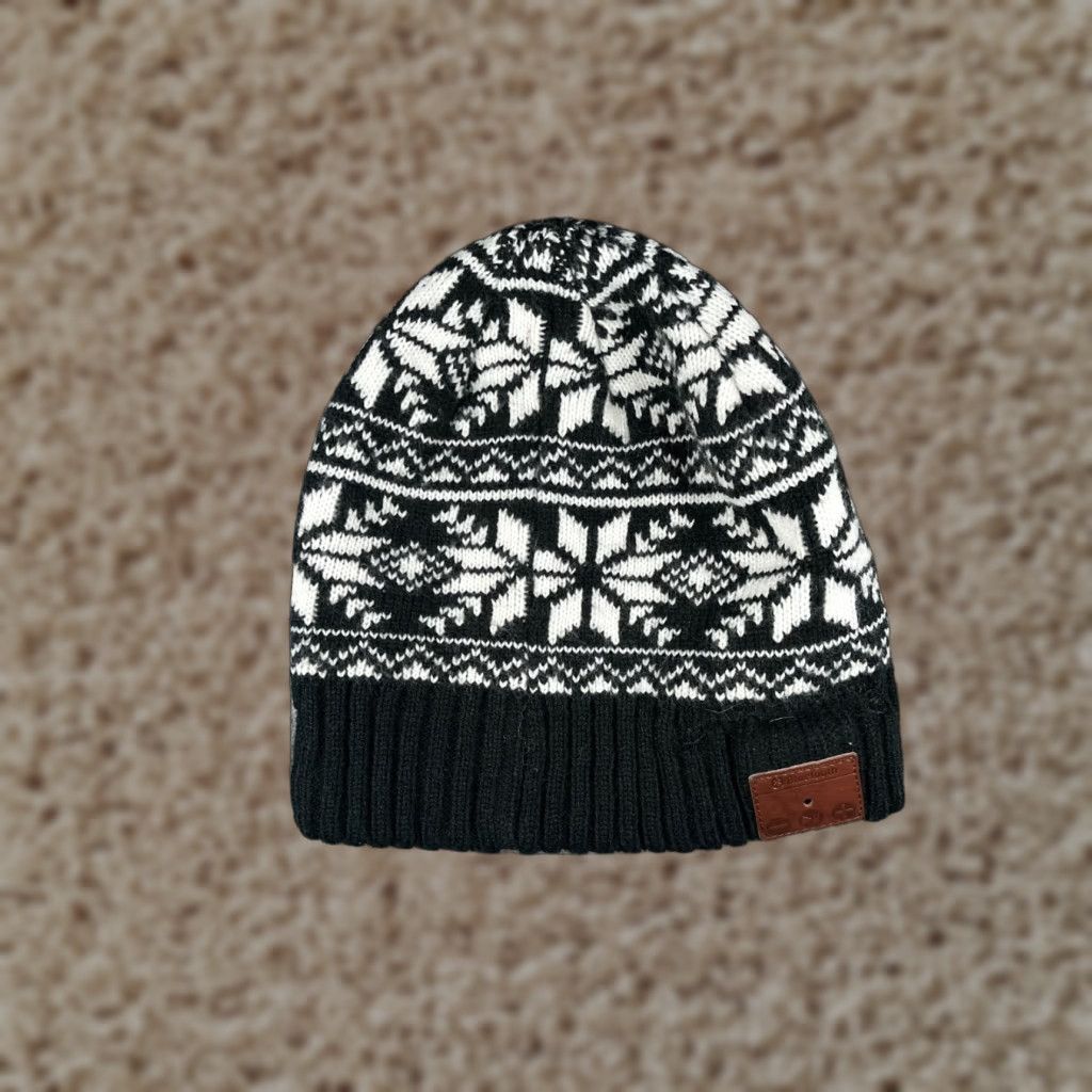 Vintage Bluetooth Beanie Beanie Adult One Size Black White Fair Isle Knit Acrylic Blend Ski Size ONE SIZE - 1 Thumbnail