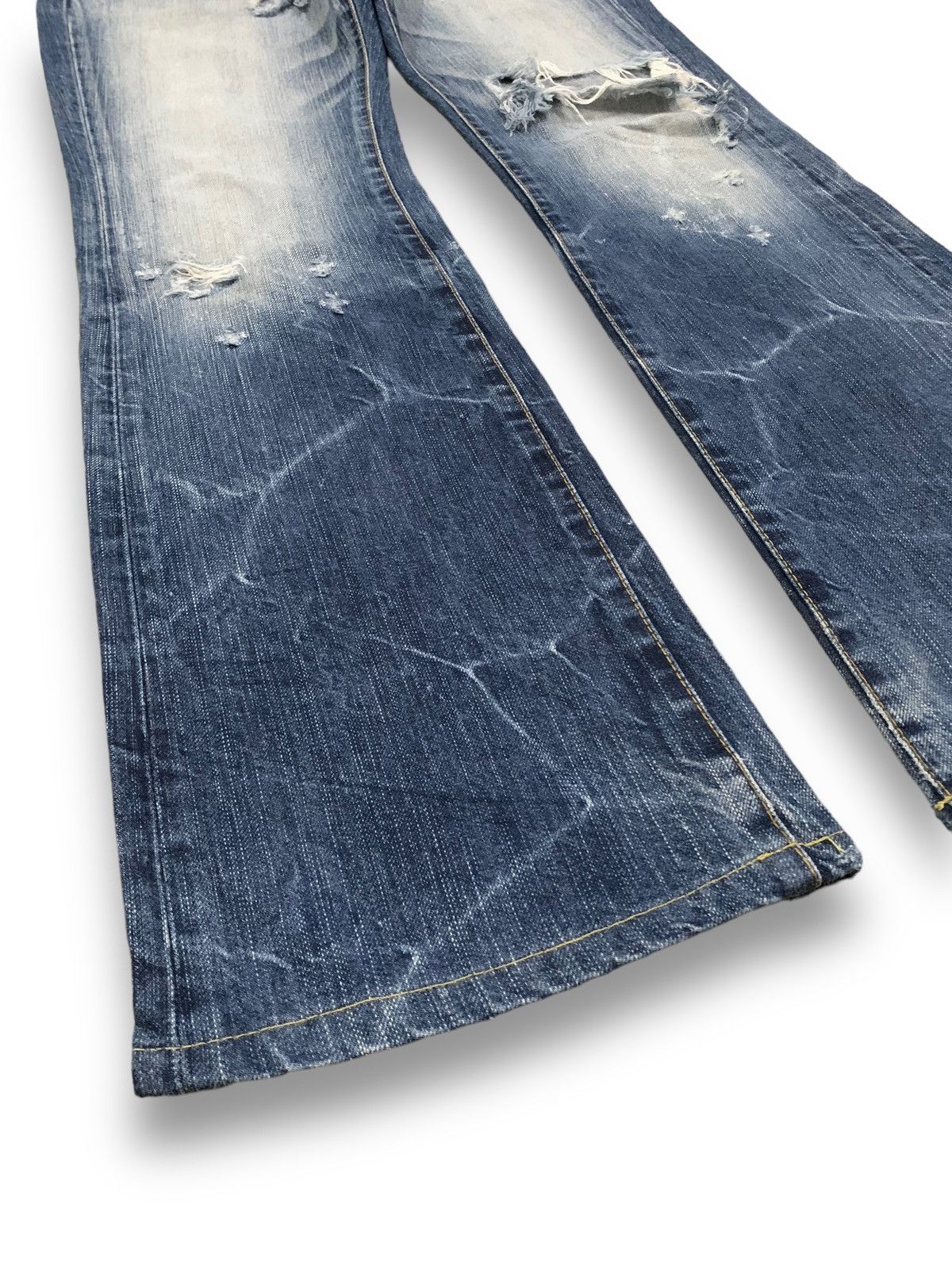 If Six Was Nine Japanese Blue Way Cracked Wash Cross Distressed Flare Jeans Size US 30 / EU 46 - 9 Thumbnail