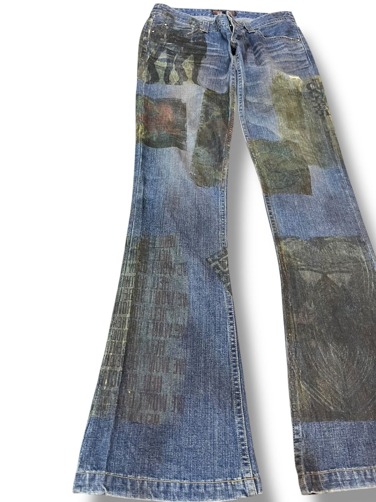 5351 POUR LES HOMMES Vintage 5351 Pour Les Homme Flare Waxed Printed Work Denim Size US 29 - 5 Thumbnail