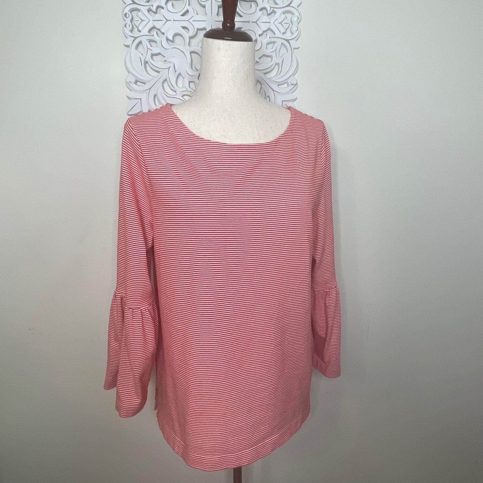 J.Crew J.Crew size M Top RED WHITE Micro Stripe Bell Sleeves Size M / US 6-8 / IT 42-44 - 6 Thumbnail
