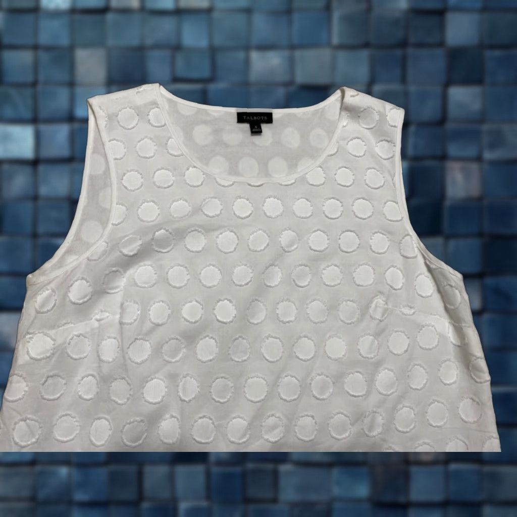 Talbots VINTAGE Talbots Womens Top 4 White Geometric Sleeveless Pullover Cotton Round Neck Blouse Size S / US 4 / IT 40 - 1 Thumbnail