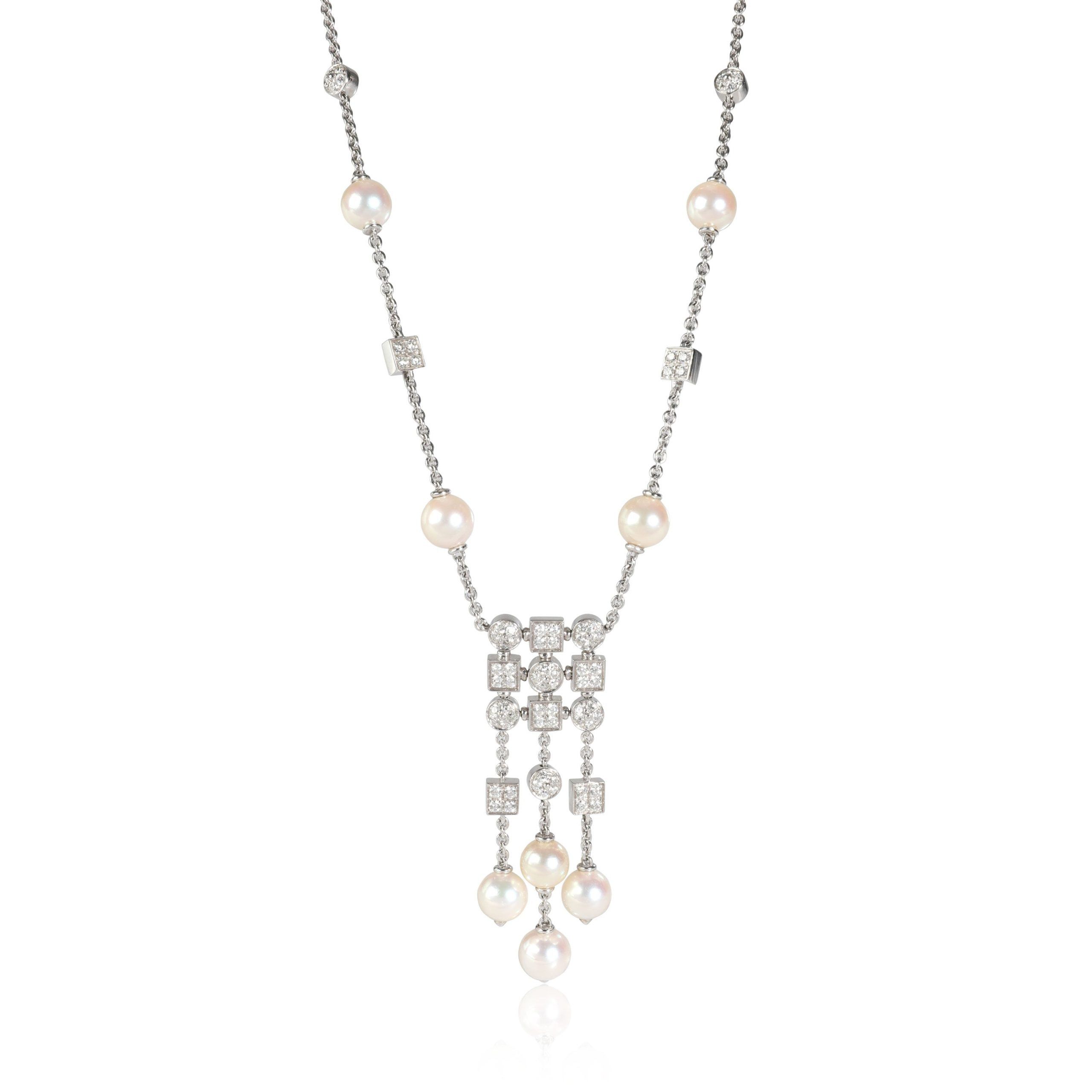 image of Bvlgari Lucea Pearl Diamond Necklace In 18K White Gold 1.56 Ctw, Women's
