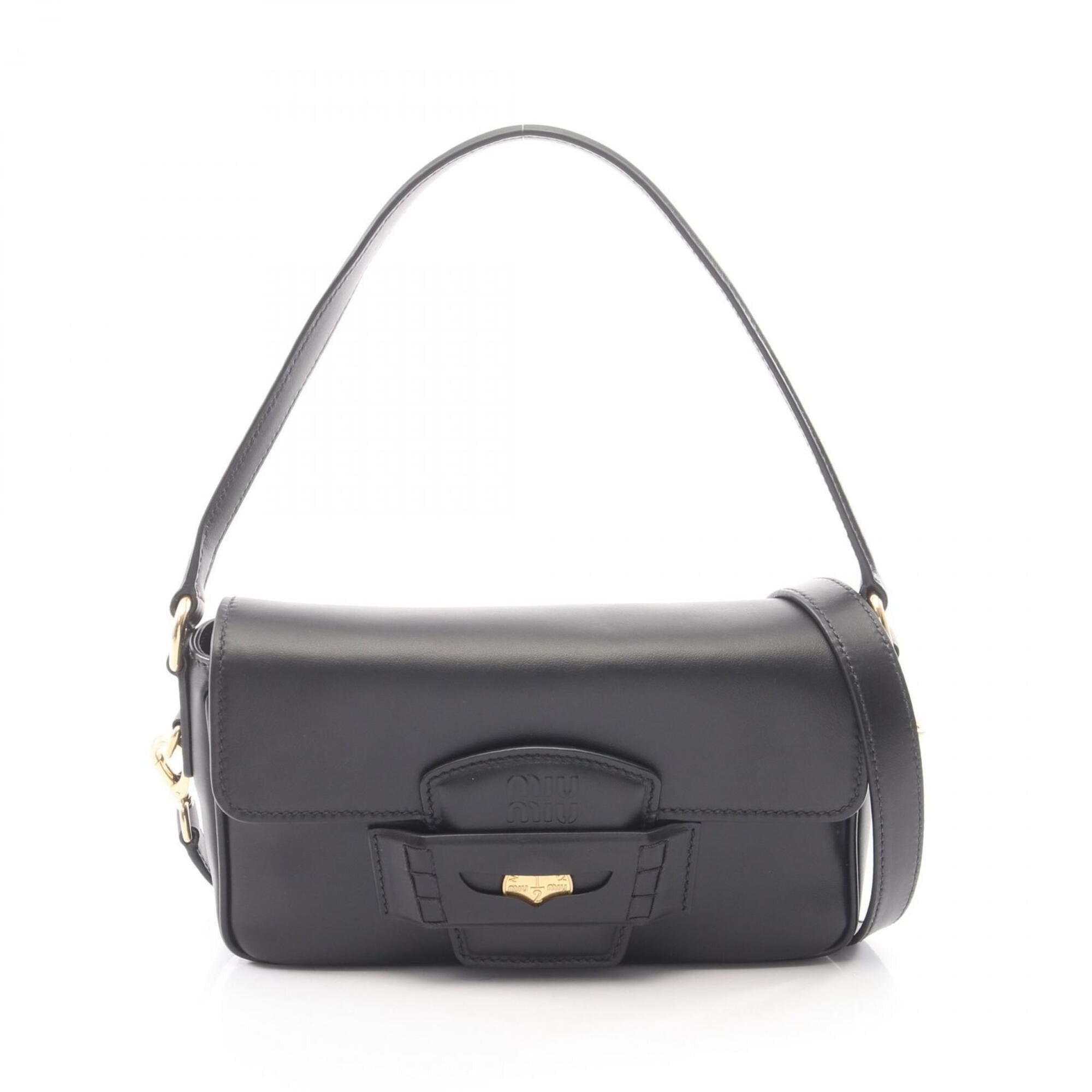 Miu Miu Miu Miu Miu Fine Calf Penny 2-Way Handbag, Leather, Women's, Black (5BD270) Size ONE SIZE - 1 Thumbnail