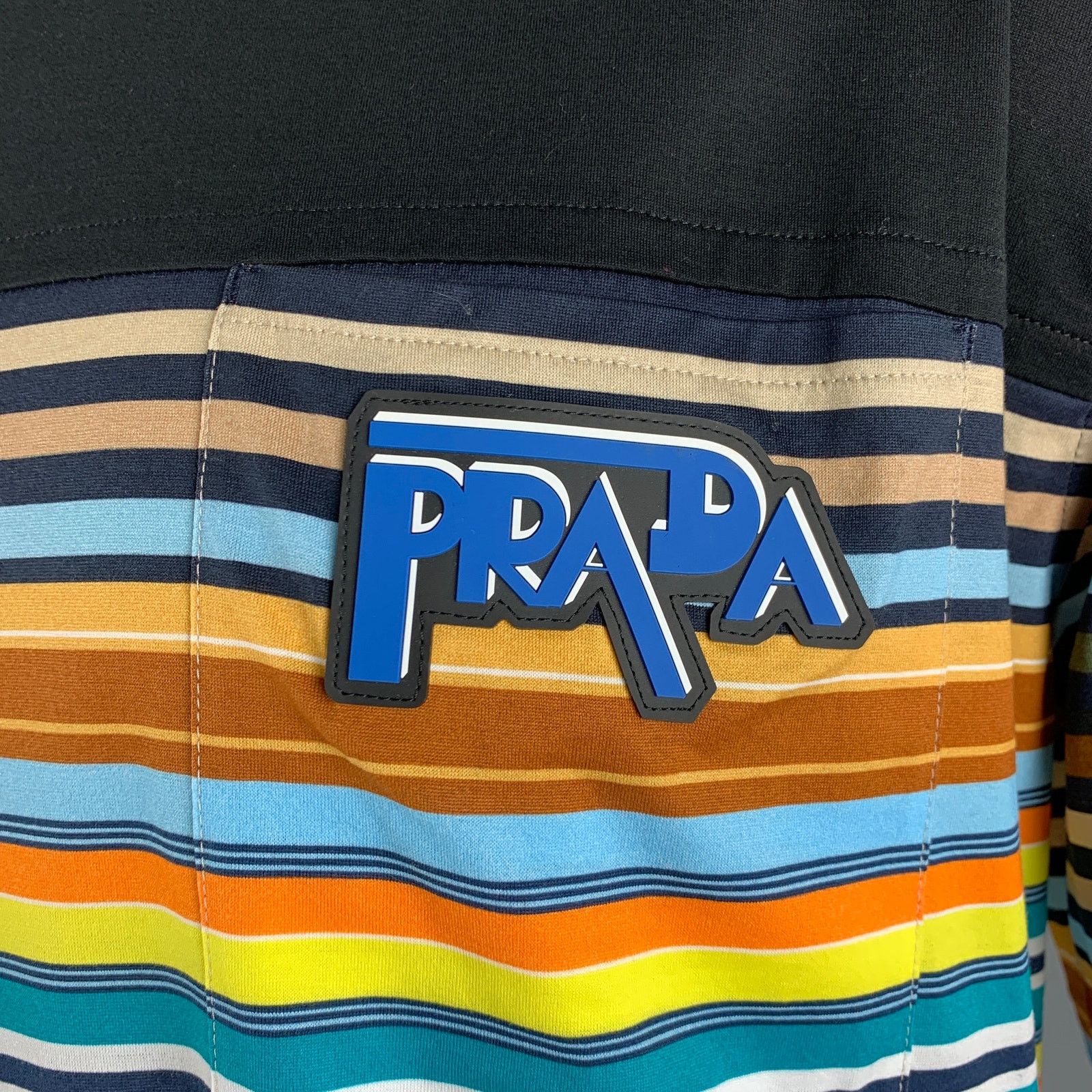 Prada PRADA XL Black Multi-Color Stripe Cotton Crew Neck T-shirt Size US XL / EU 56 / 4 - 2 Thumbnail