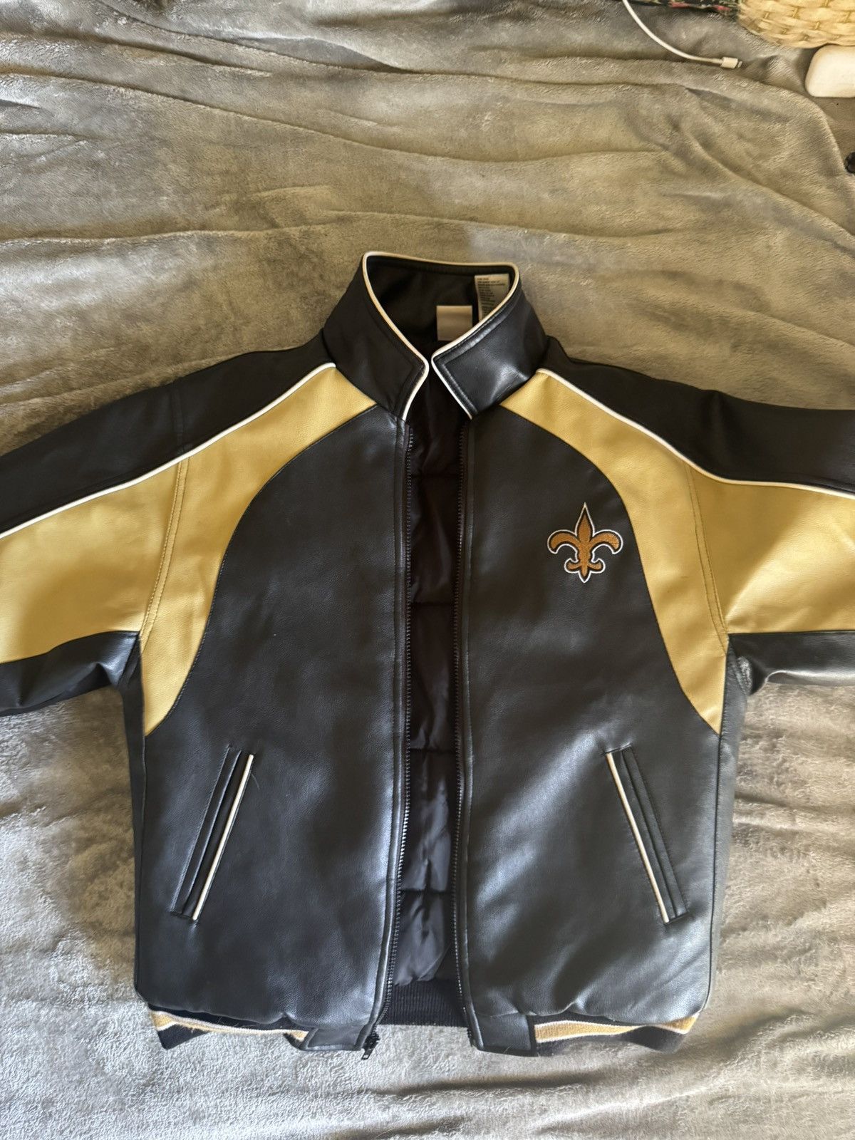 NFL × Vintage VINTAGE NFL NEW ORLEANS SAINTS BLACK LEATHER JACKET Size US XL / EU 56 / 4 - 2 Thumbnail