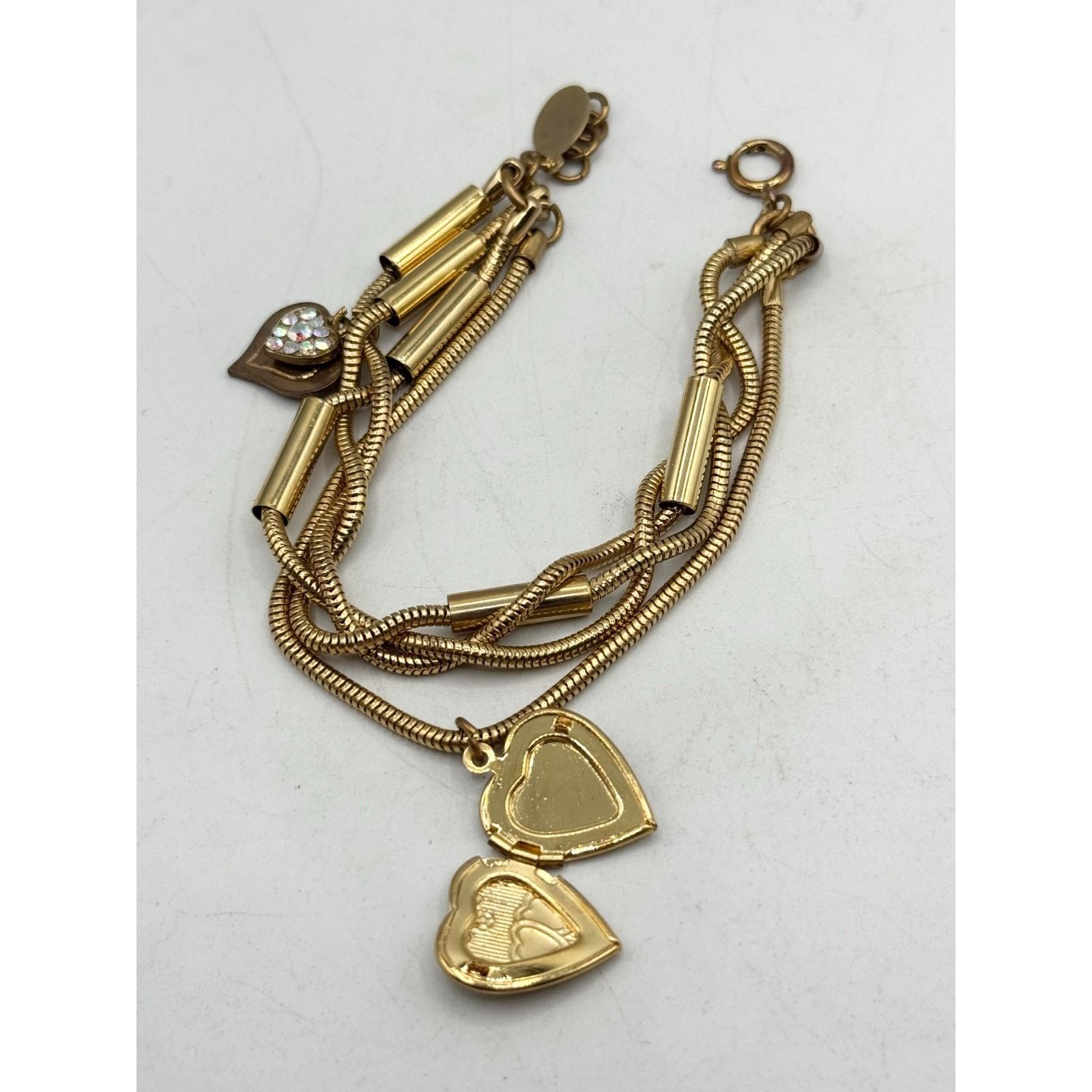 Vintage Vintage braided gold chain heart charm locket bracelet Size ONE SIZE - 4 Thumbnail