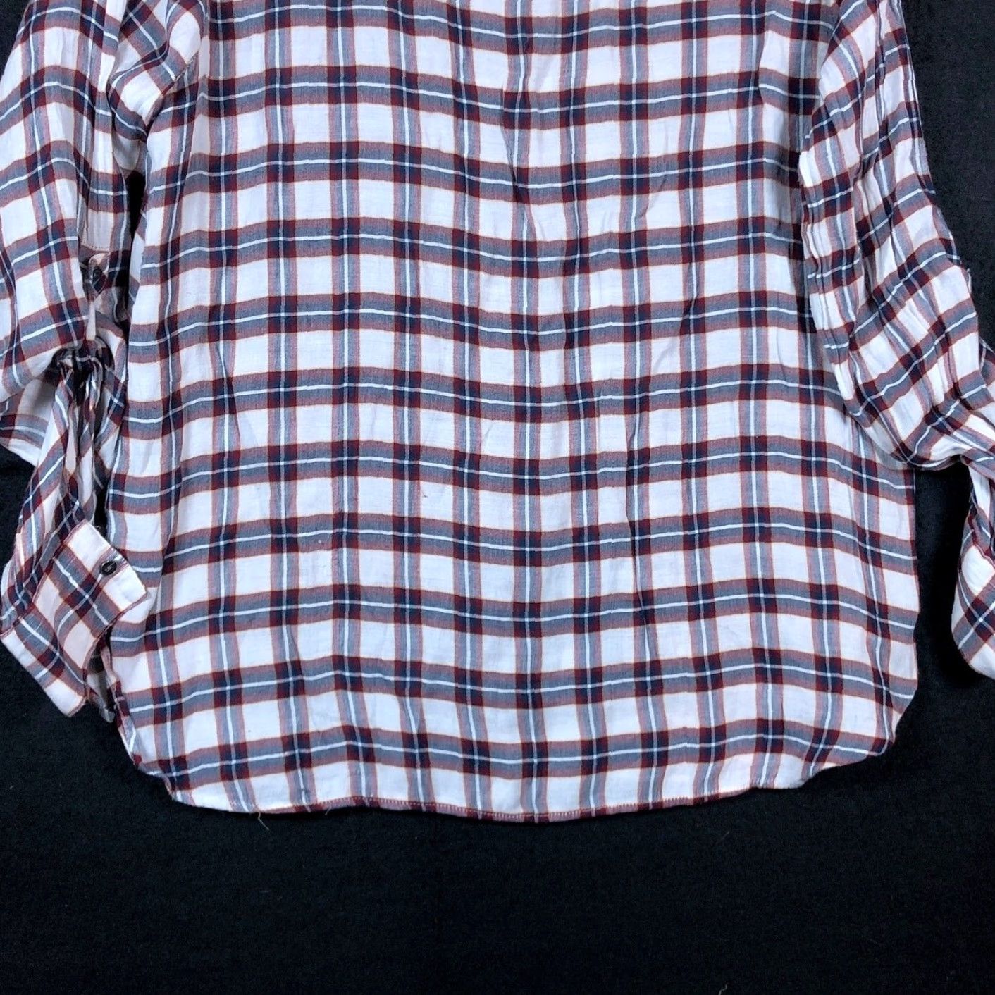 Ann Taylor Womens Shirt Ann Taylor LOFT White Multicolored Plaid Roll Tab Lightweight Small Casual Womens Crew Neck Long Sleeve T-Shirt Size S / US 4 / IT 40 - 3 Thumbnail