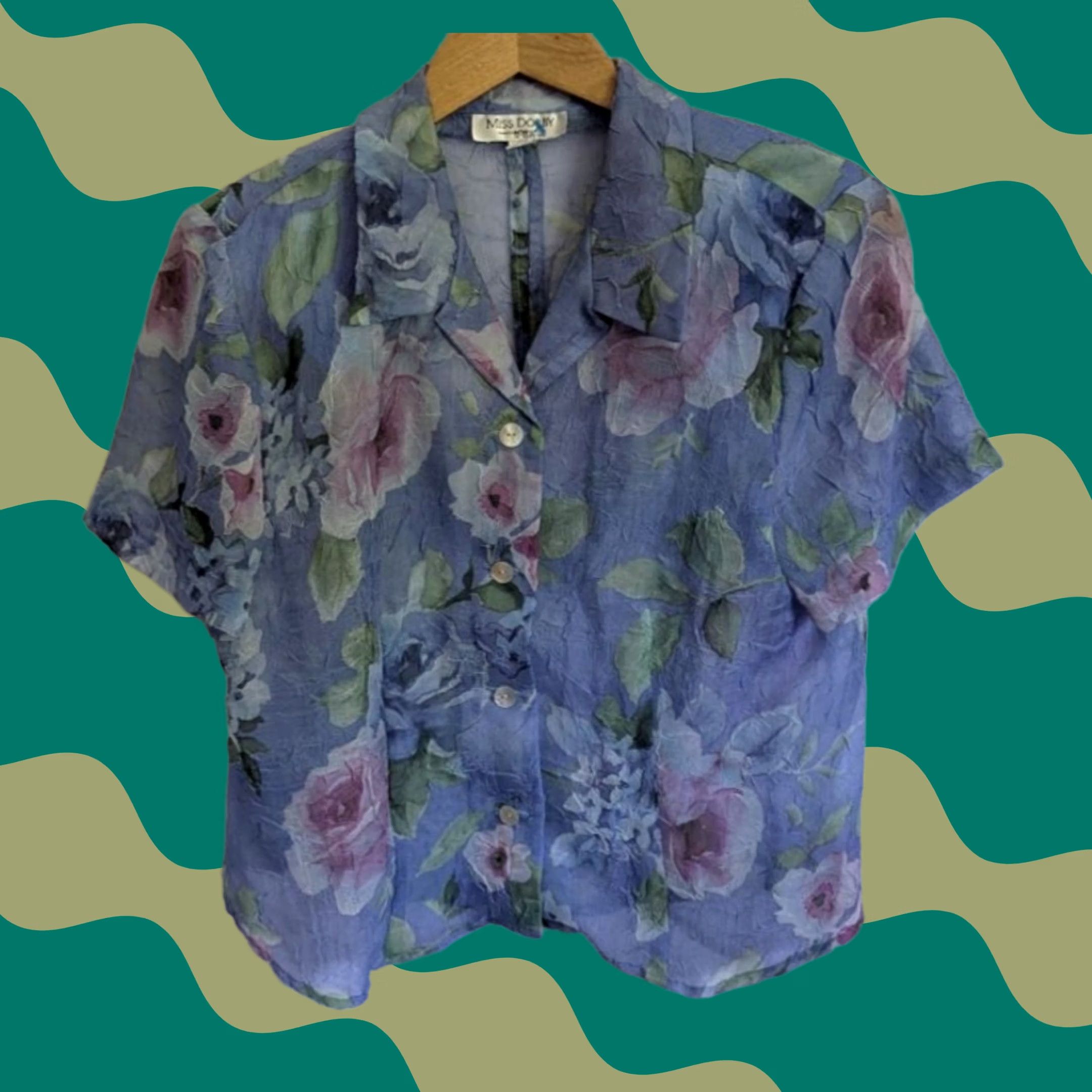 Vintage VINTAGE Miss Dorby Shirt 12P Petite Periwinkle Floral Crinkle Button Up Blouse Womens Size XL / US 12-14 / IT 48-50 - 1 Thumbnail