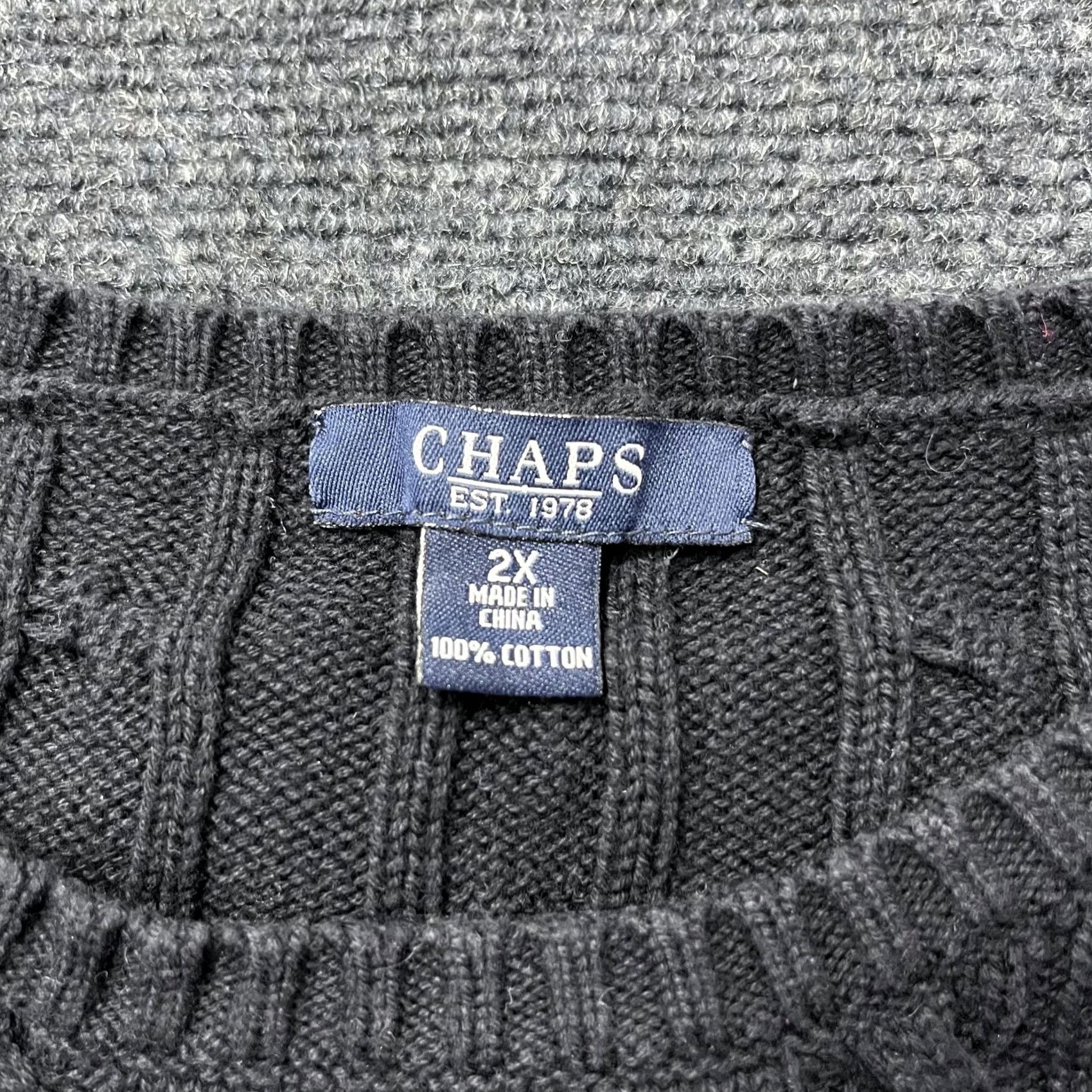 Chaps Chaps Sweater Womens 2X Black Cable Knit Embroidered Crest Shoulder Buttons Pullover Crew Neck Long Sleeve Knit 100% Cotton Womens NS Size XXL / US 16-18 / IT 52-54 - 3 Thumbnail