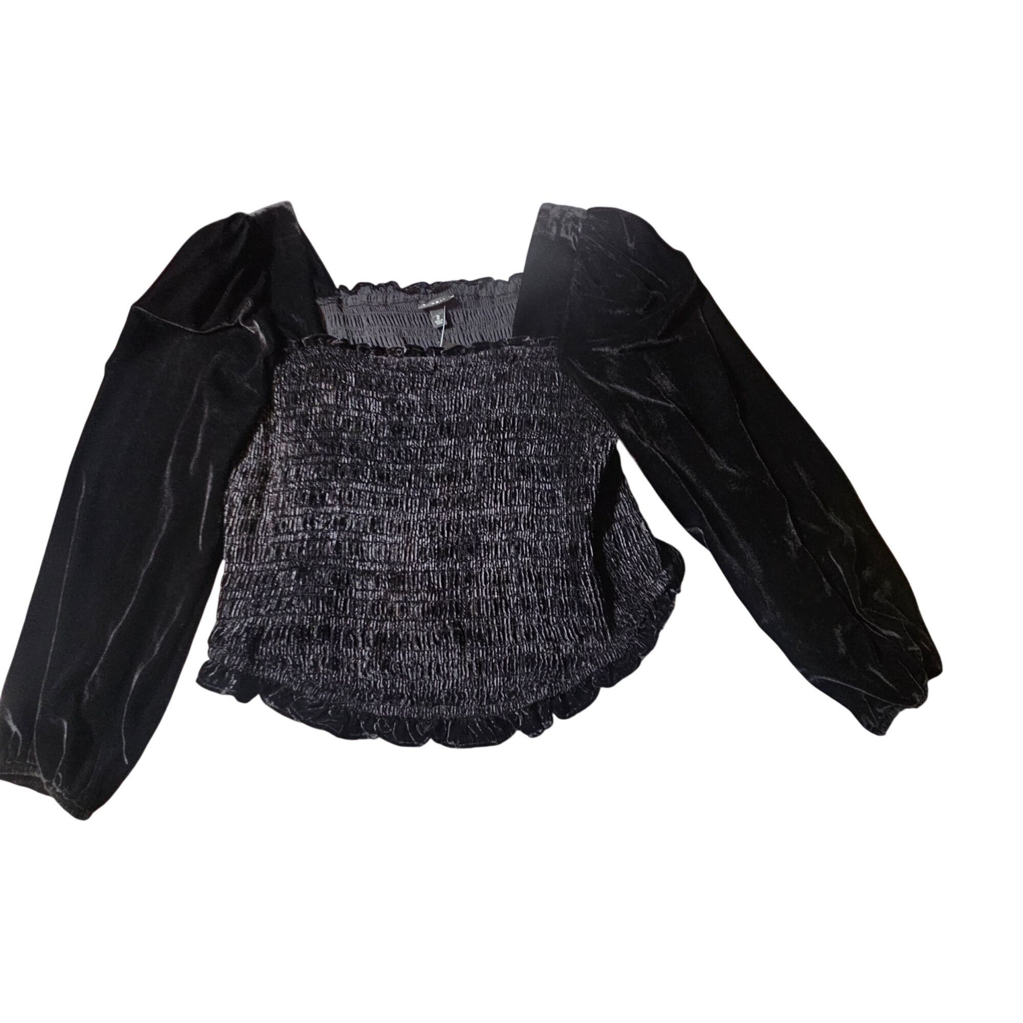 Torrid NWT Torrid Women’s Velvet Smocked 2X Blouse Black Y2K Dark Size XXL / US 16-18 / IT 52-54 - 7 Thumbnail