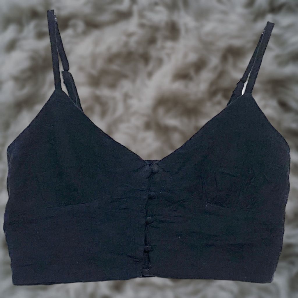 Forever 21 FOREVER 21 Black Cami Crop Top S Button Front Smocked Whimsigoth Festival Grunge Boho Shirt Womens S Size S / US 4 / IT 40 - 1 Thumbnail