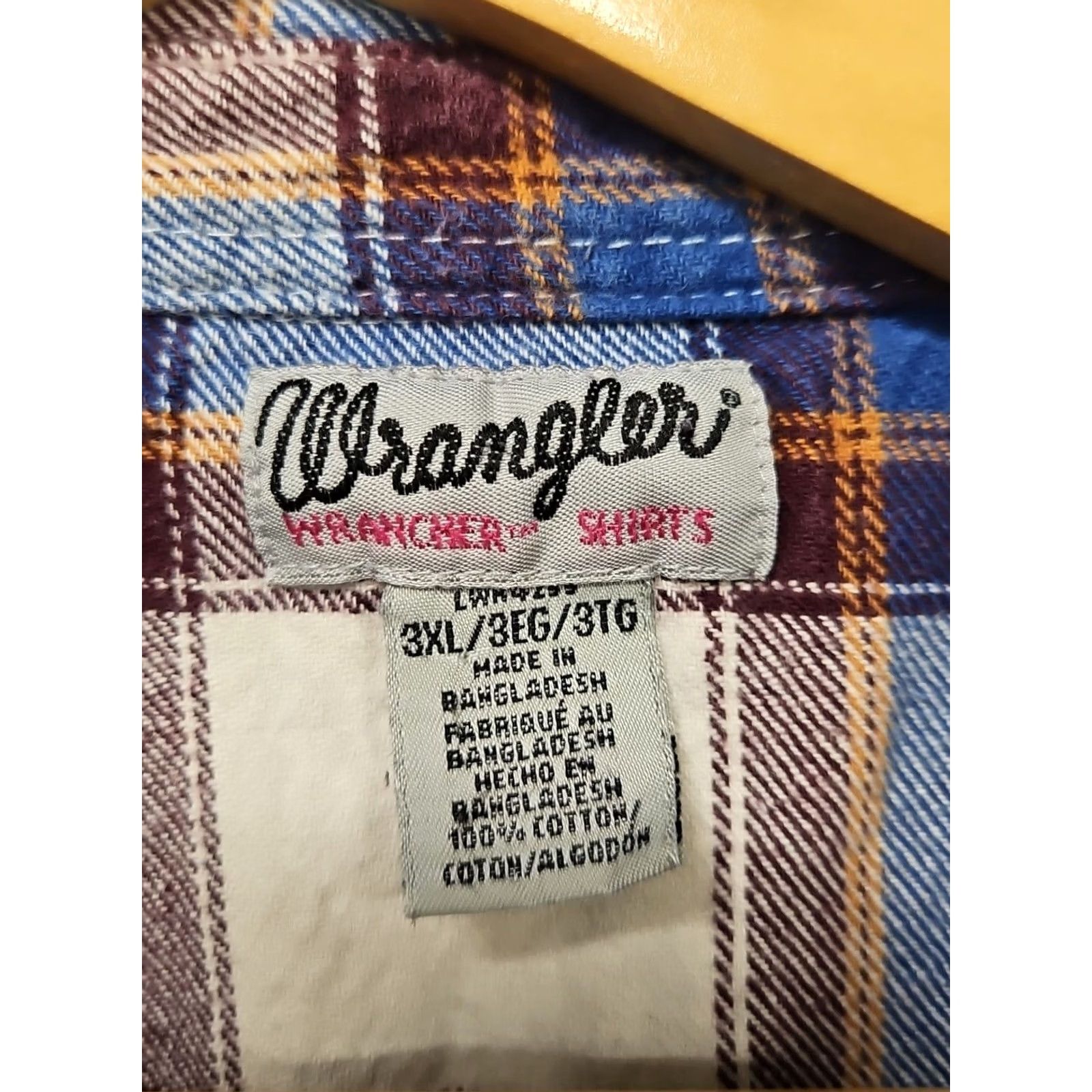 Wrangler Wrangler Shirt Western Plaid 3XL Blue Red 100% Cotton Long Sleeve Button-Down Snap Up Mens Big & Tall Size US XXL / EU 58 / 5 - 4 Thumbnail
