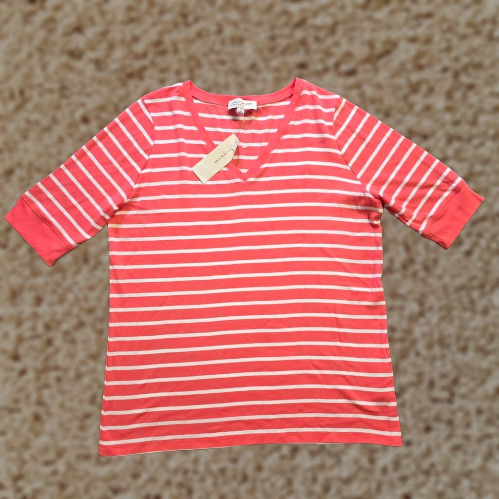Jones New York Jones New York Top Womens 1X Orange Pink Stripe Short Sleeve Knit Cotton V-Neck T-Shirt Casual Stretch Regular Womens Size XL / US 12-14 / IT 48-50 - 1 Thumbnail
