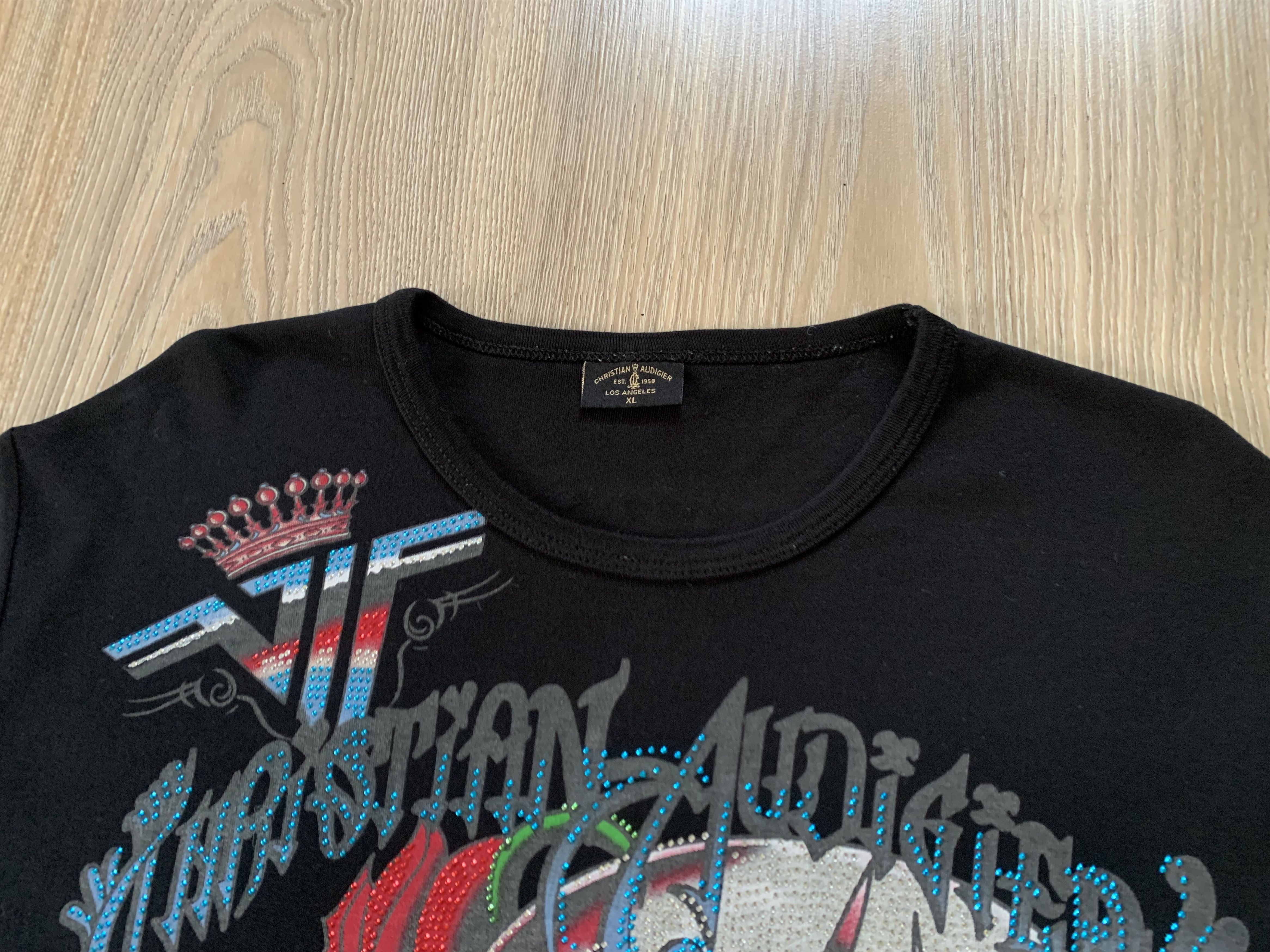 Christian Audigier × Ed Hardy × Vintage Ed Hardy Christian Audigier Black Printed T Shirt Size US XL / EU 56 / 4 - 5 Thumbnail