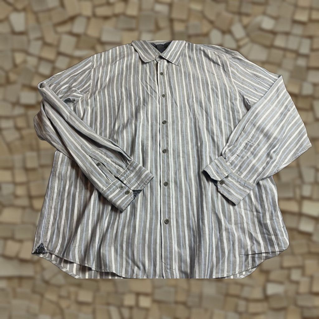 Express Express Shirt XL Gray Blue Striped Button-Up Long Sleeve Modern Fit Mens Size US XL / EU 56 / 4 - 1 Thumbnail