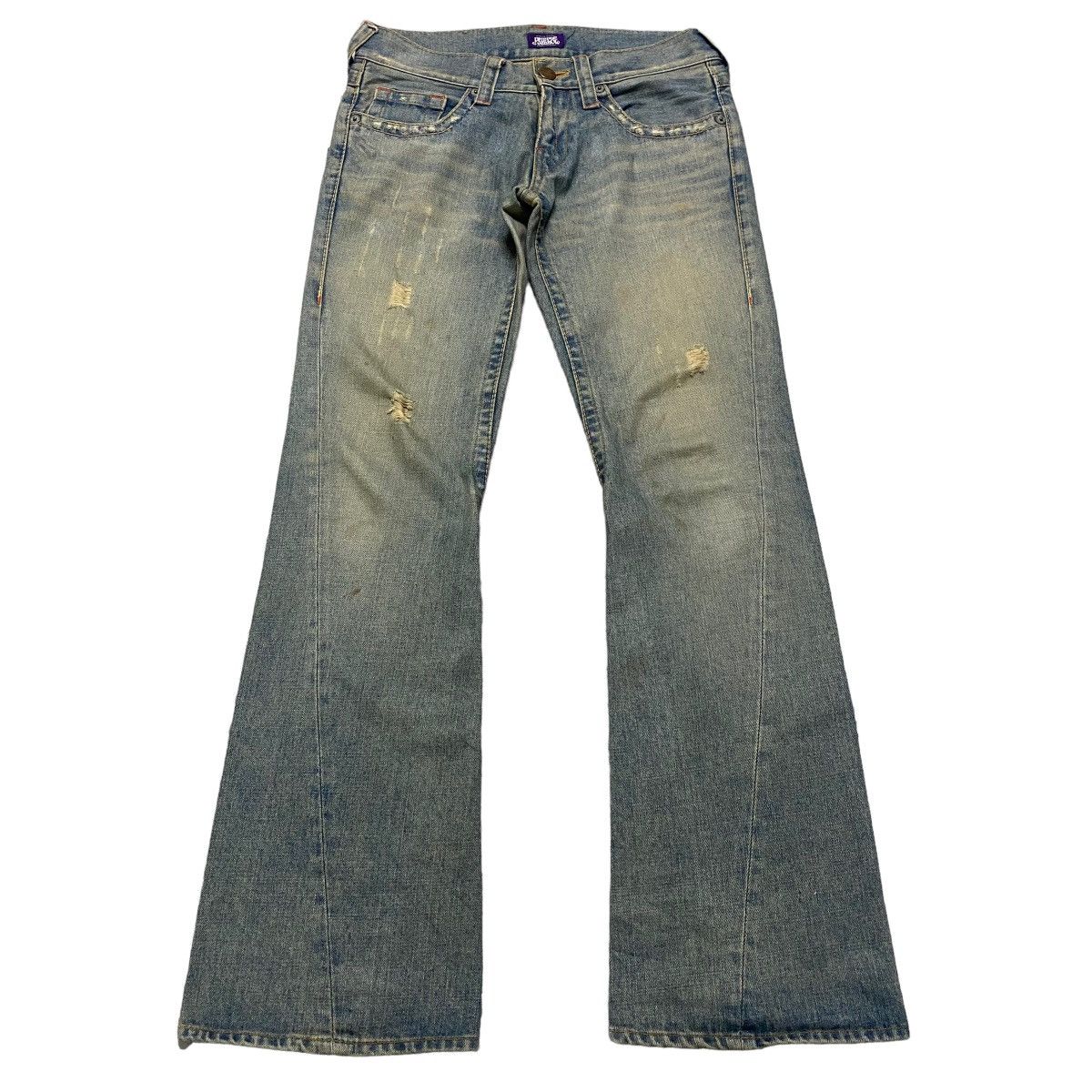 Japanese Brand Union Made Purple&Yellow Mudwash Denim Flare Jeans Size US 30 / EU 46 - 1 Thumbnail