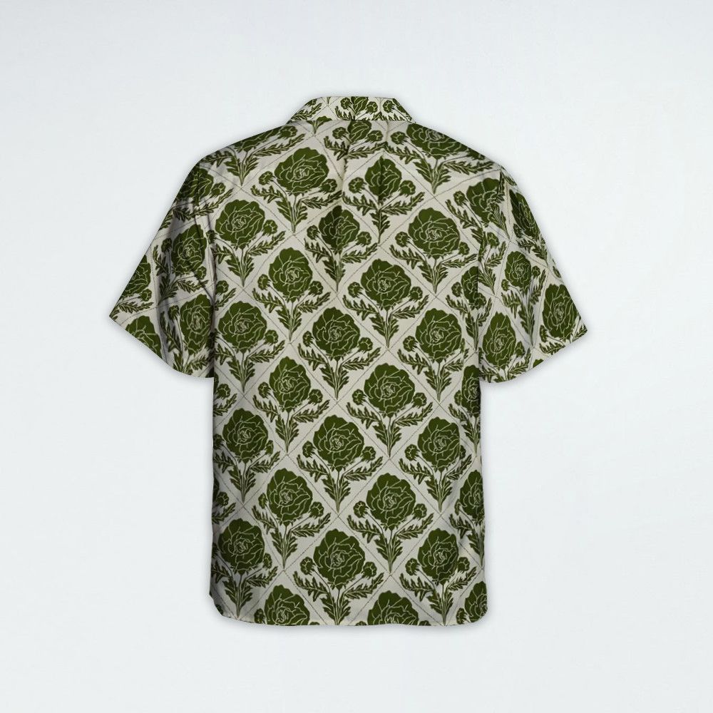 Designer × Vintage Lesley Flower Tile Shirt – Vintage Green & Ivory Pattern Size US L / EU 52-54 / 3 - 2 Thumbnail