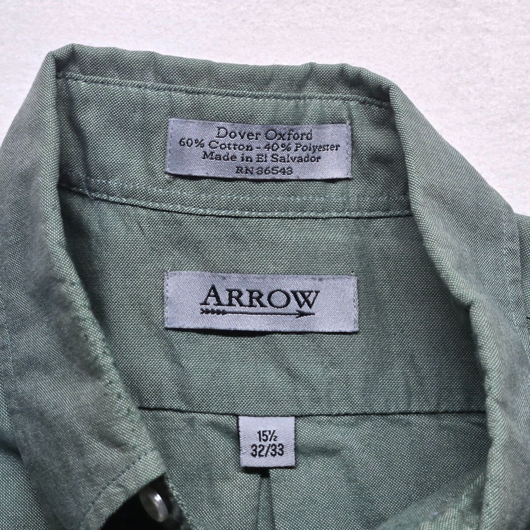 Arrow VINTAGE Arrow Men's Long Sleeve Button-Up Shirt Green Satin Cotton-Blend 90s Mens Size US L / EU 52-54 / 3 - 3 Thumbnail