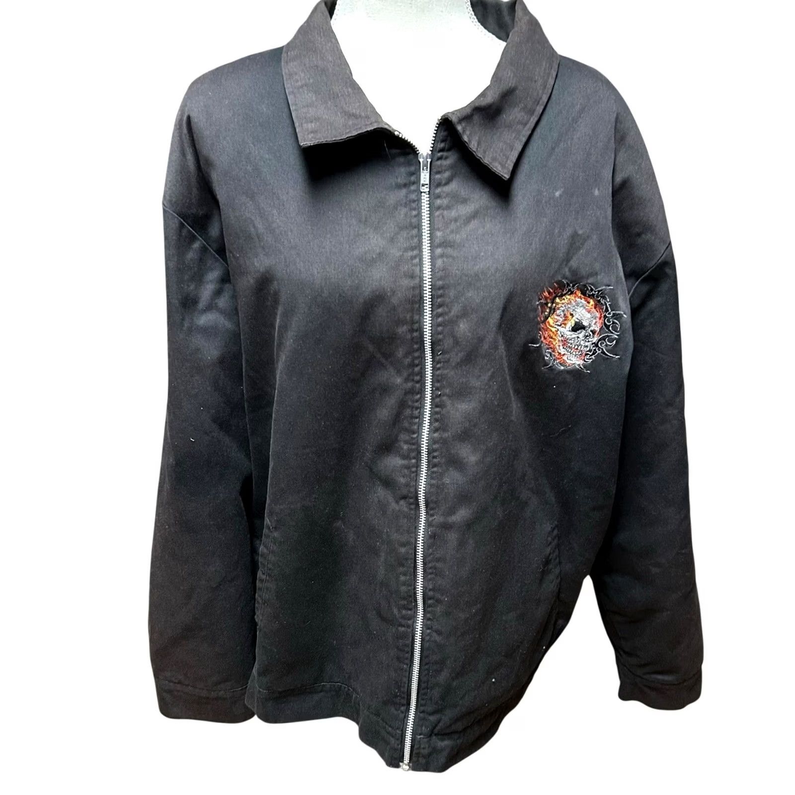 Vintage Hot Leathers Men's Polyester Motorcycle Jacket Burning Skull Size 3XL Black Size US XXL / EU 58 / 5 - 2 Thumbnail