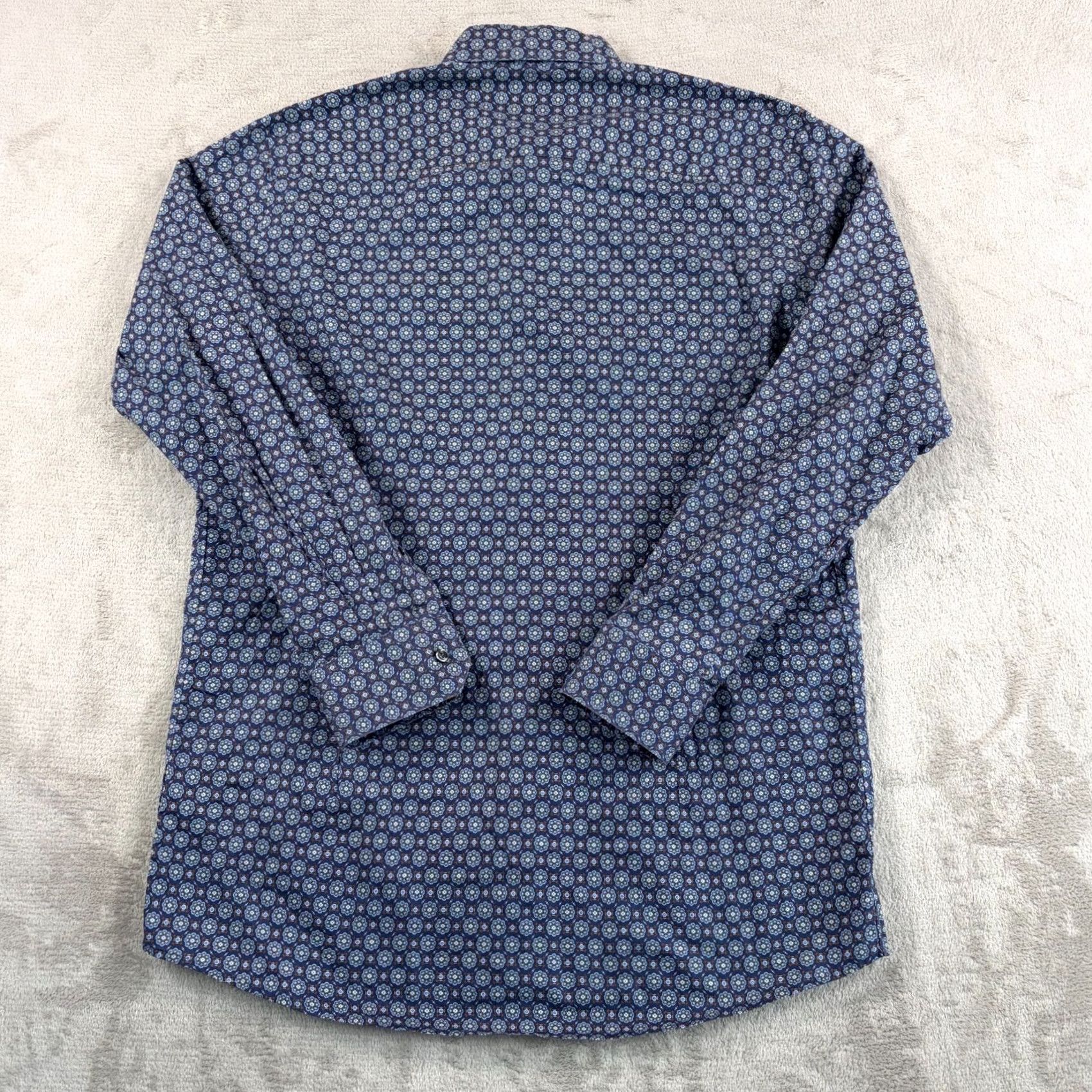 Eton ETON Dress Shirts Contemporary Men Large 41 16 Blue Floral Geometric Slim Fit Twill Shirt Size 42R - 4 Thumbnail