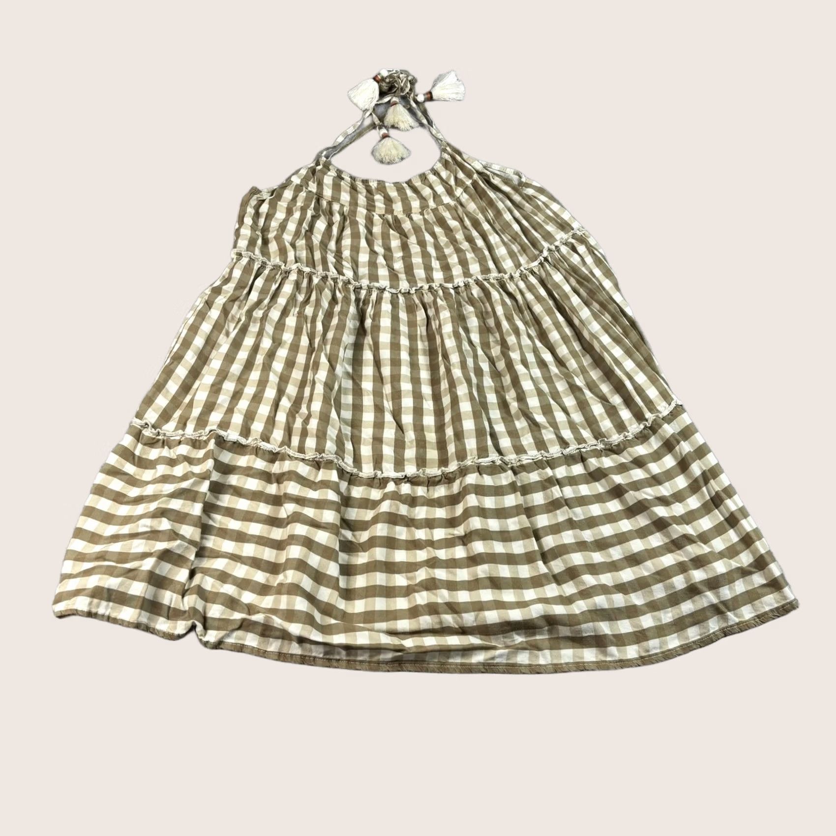 Vintage Maaji Cover Up Dress Womens L Beige Gingham Halter Tassel Swim Beach Resort Size L / US 10 / IT 46 - 1 Thumbnail