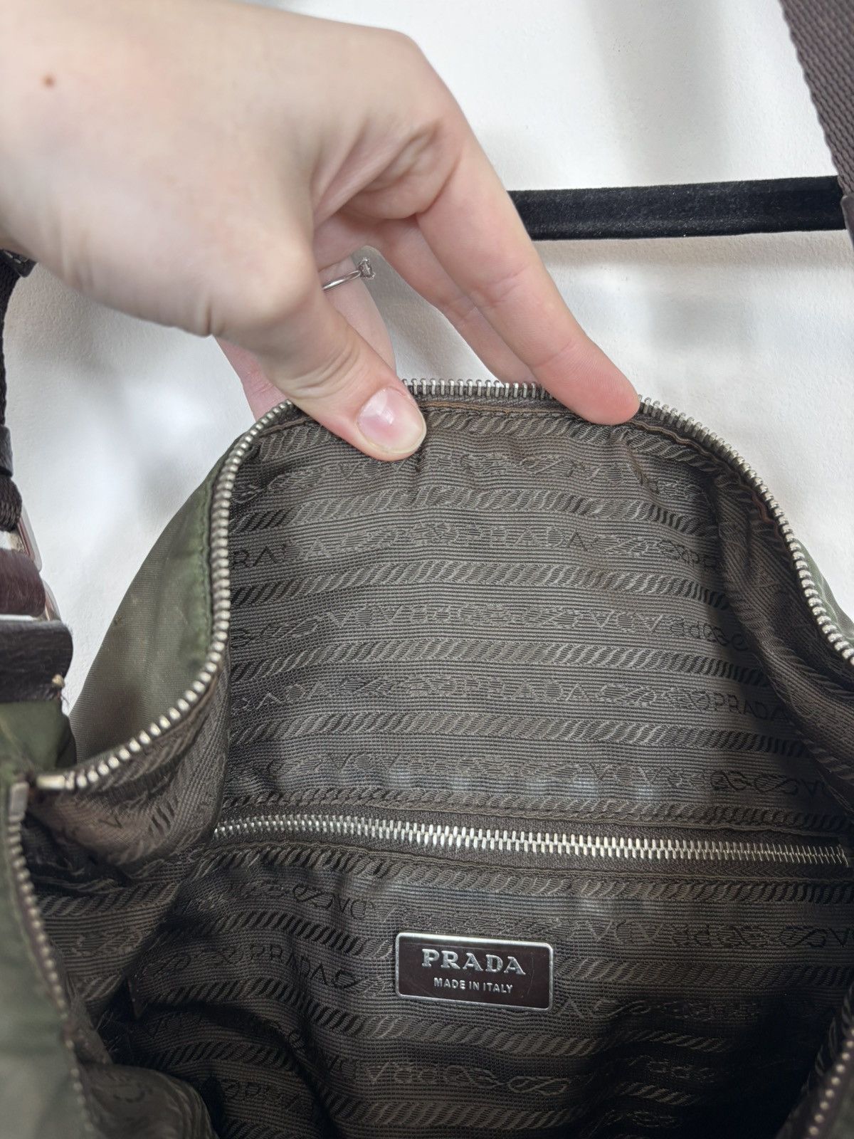 Prada Prada Khaki Tessuto Triangle Logo Nylon/Leather Shoulder Bag Size ONE SIZE - 17 Thumbnail