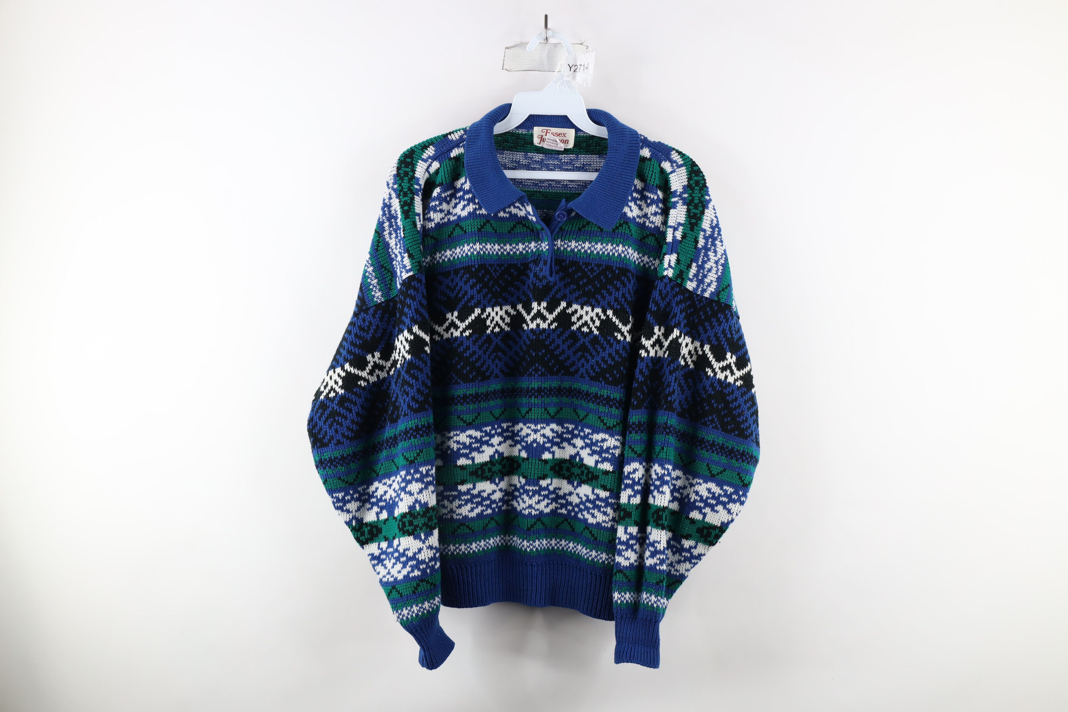 Vintage Vintage 90s Coogi Style Knit Collared Pullover Sweater Size L / US 10 / IT 46 - 1 Thumbnail
