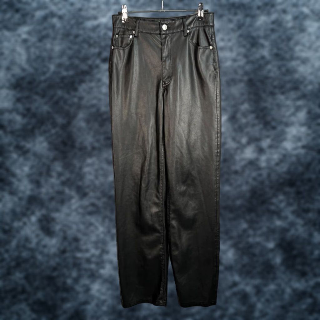 Zara Zara Black Faux Leather High-Waisted Straight Leg Pants Womens Size 2 Pants Size 26" / US 2 / IT 38 - 1 Thumbnail