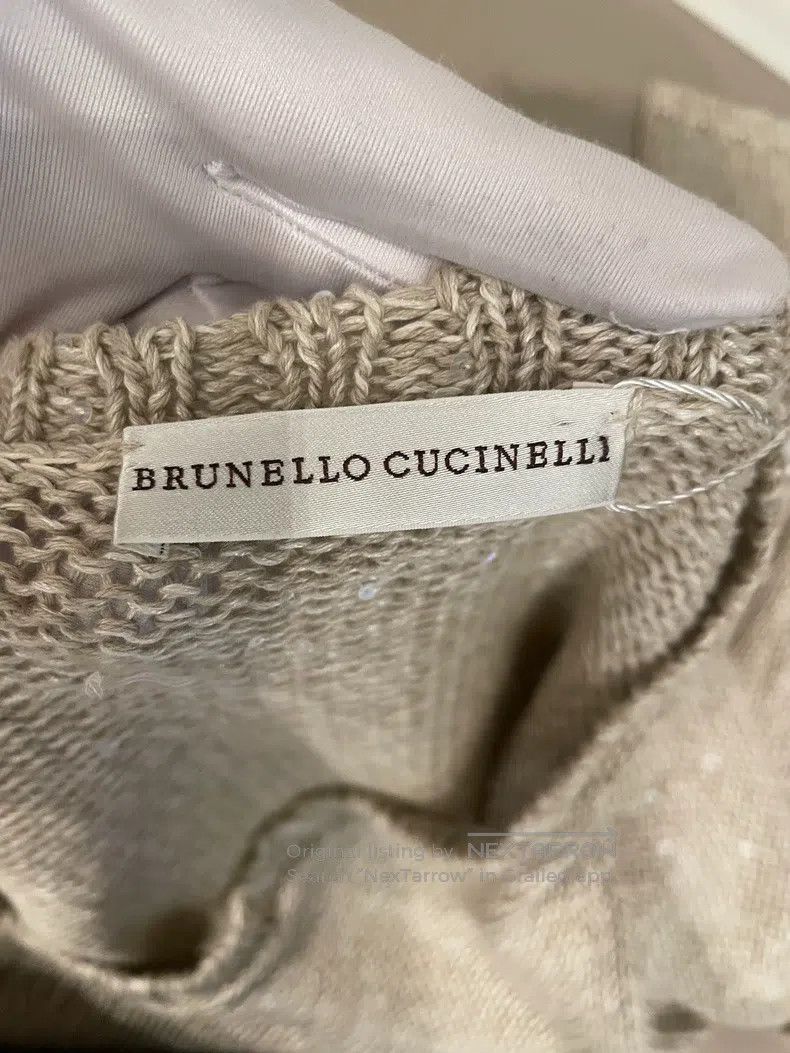 Brunello Cucinelli Brunello Cucinelli Light Khaki Linen Sequin Sweater Size M / US 6-8 / IT 42-44 - 3 Thumbnail