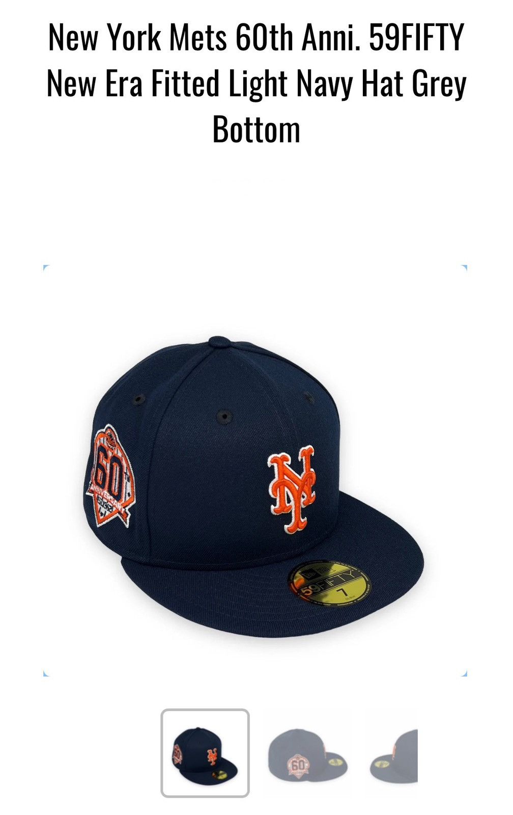New Era NY Mets 60th Anniversary 59FIFTY New Era Fitted Navy Hat Size ONE SIZE - 4 Thumbnail