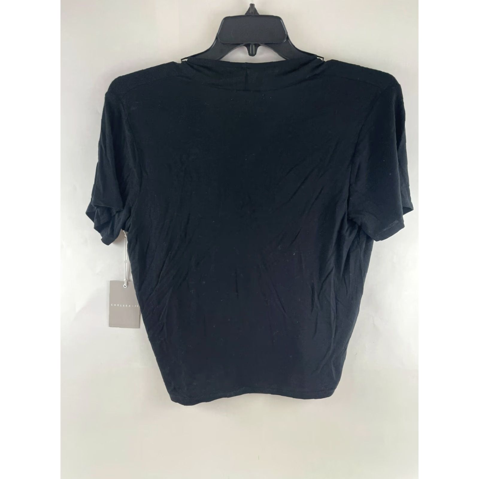 Vintage Chelsea28 Shirt Women's XS Black Deep V-Neck Cropped Short Sleeve Faux Wrap Size XS / US 0-2 / IT 36-38 - 2 Thumbnail