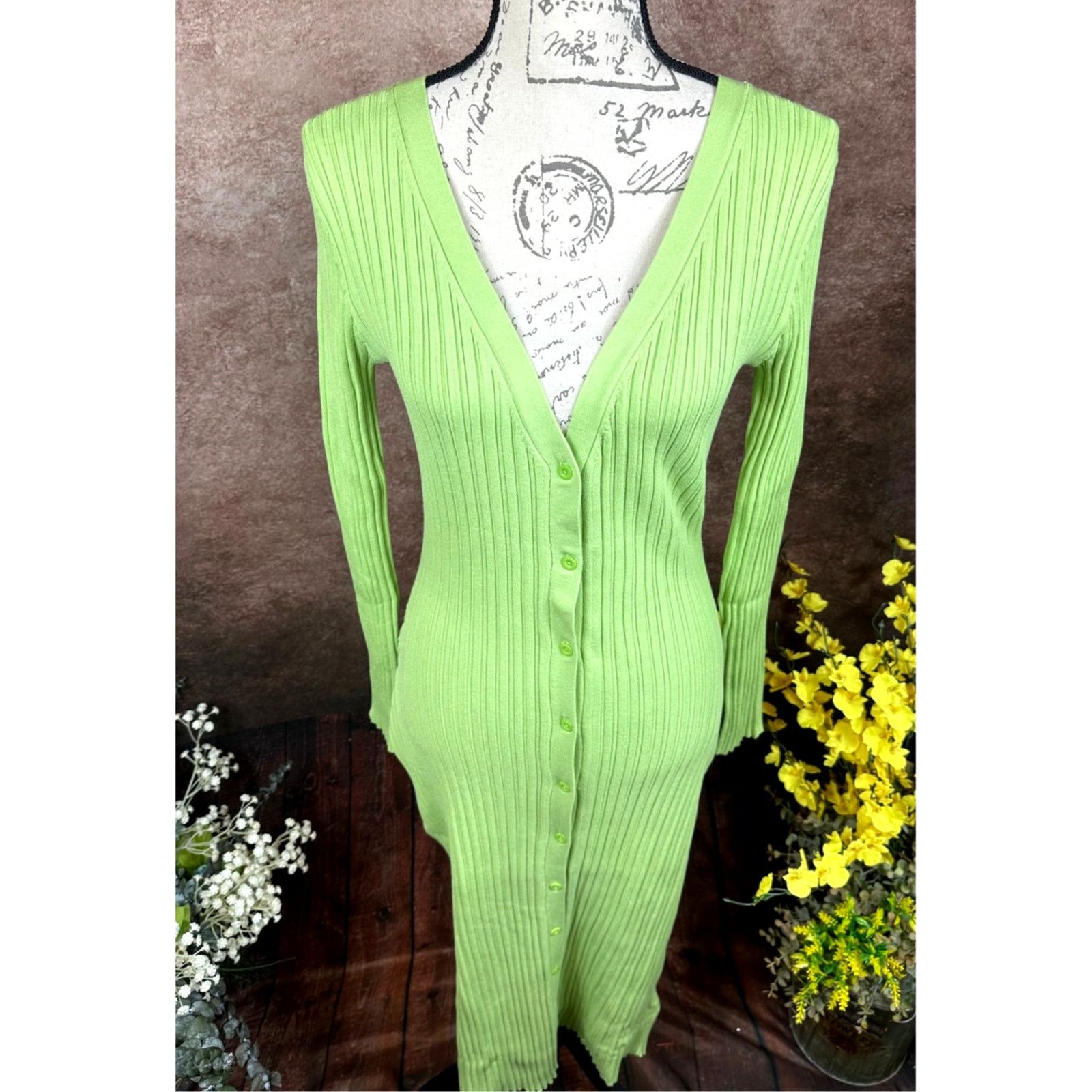 Other LITA By Ciara Rib Cardigan Button Front Midi Dress - Lime -S Size S / US 4 / IT 40 - 9 Thumbnail