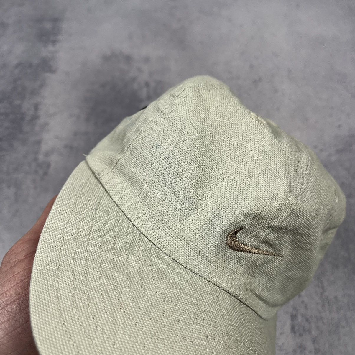 Nike × Vintage Vintage Nike rare big swoosh y2k beige cream cap 90’s Size ONE SIZE - 11 Thumbnail
