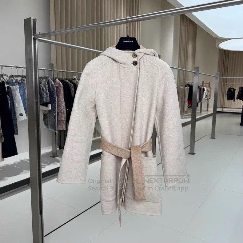 Hermes Hermes Oatmeal hooded belt cashmere coat Size XXS / US 00 / IT 34 - 1 Thumbnail