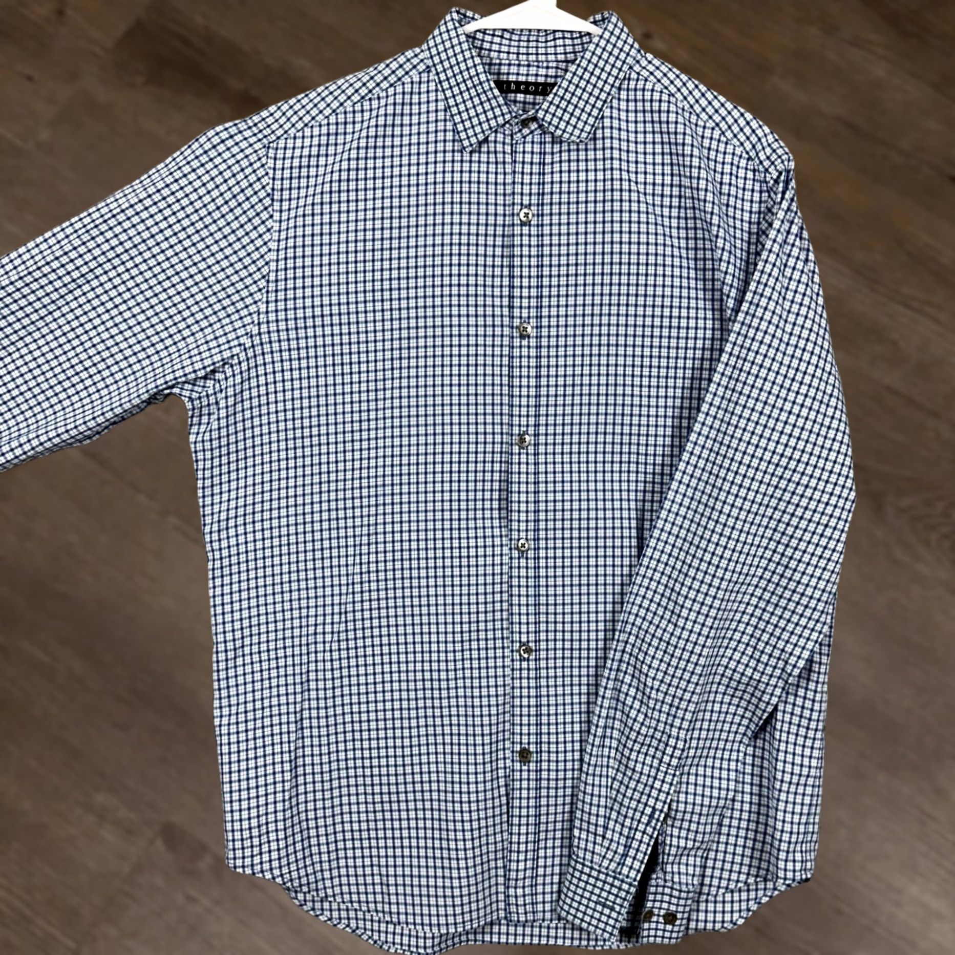 Theory The Theory Shirt Button Up Mens Large Blue Plaid Long Sleeve Casual 100% Cotton Size US L / EU 52-54 / 3 - 1 Thumbnail