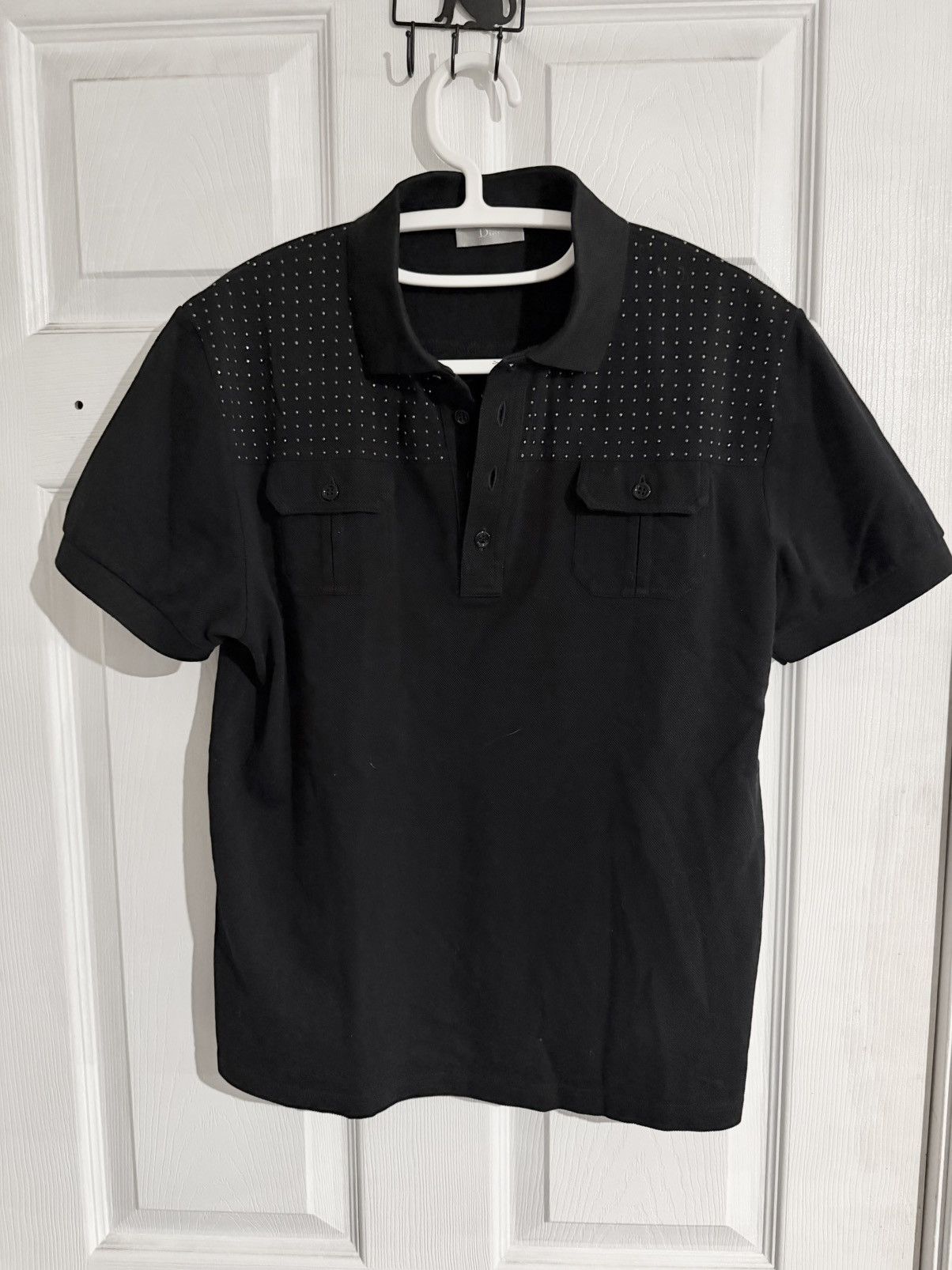 トップス Dior Homme SS06 studded polo shirt Dior Dior Homme SS06 Black Polo Shirt Rhinestones in size S | Grailed