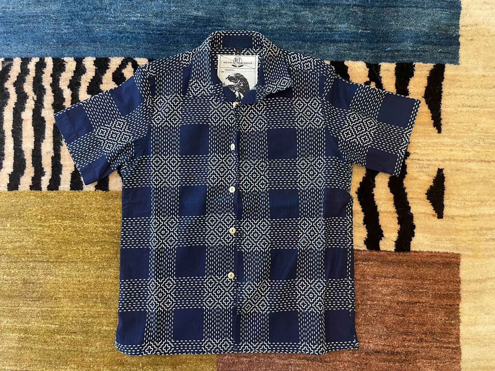 Rogue Territory RGT Indigo Sashiko Check Patchwork Shirt Size US L / EU 52-54 / 3 - 1 Thumbnail