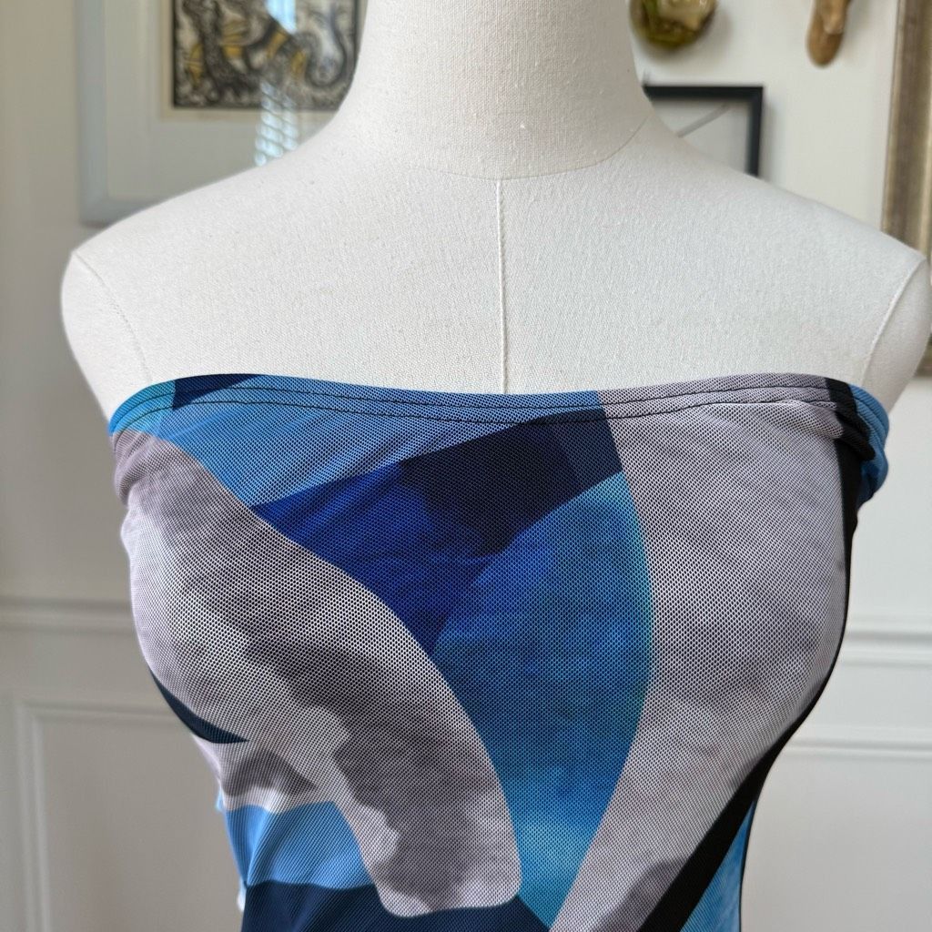 Other Pretty Little Thing Mesh Bodycon Midi Tube Dress Blue Abstract 4 Size S / US 4 / IT 40 - 2 Thumbnail