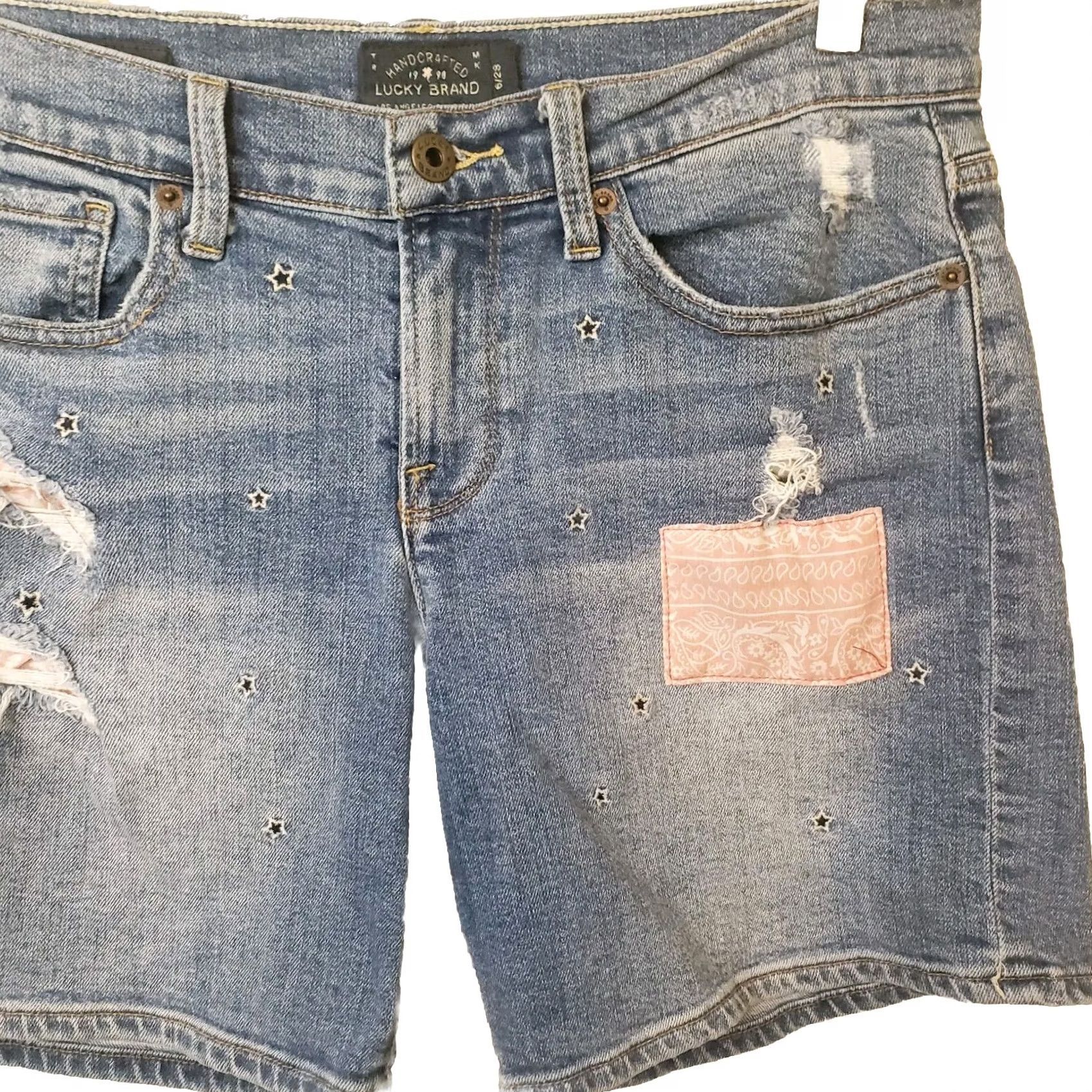 Lucky Brand Lucky Brand Womens Denim Shorts Boyfriend Distressed Size 6/28 Blue 5-Pocket Zip Front Denim Short Size 28" / US 6 / IT 42 - 3 Thumbnail