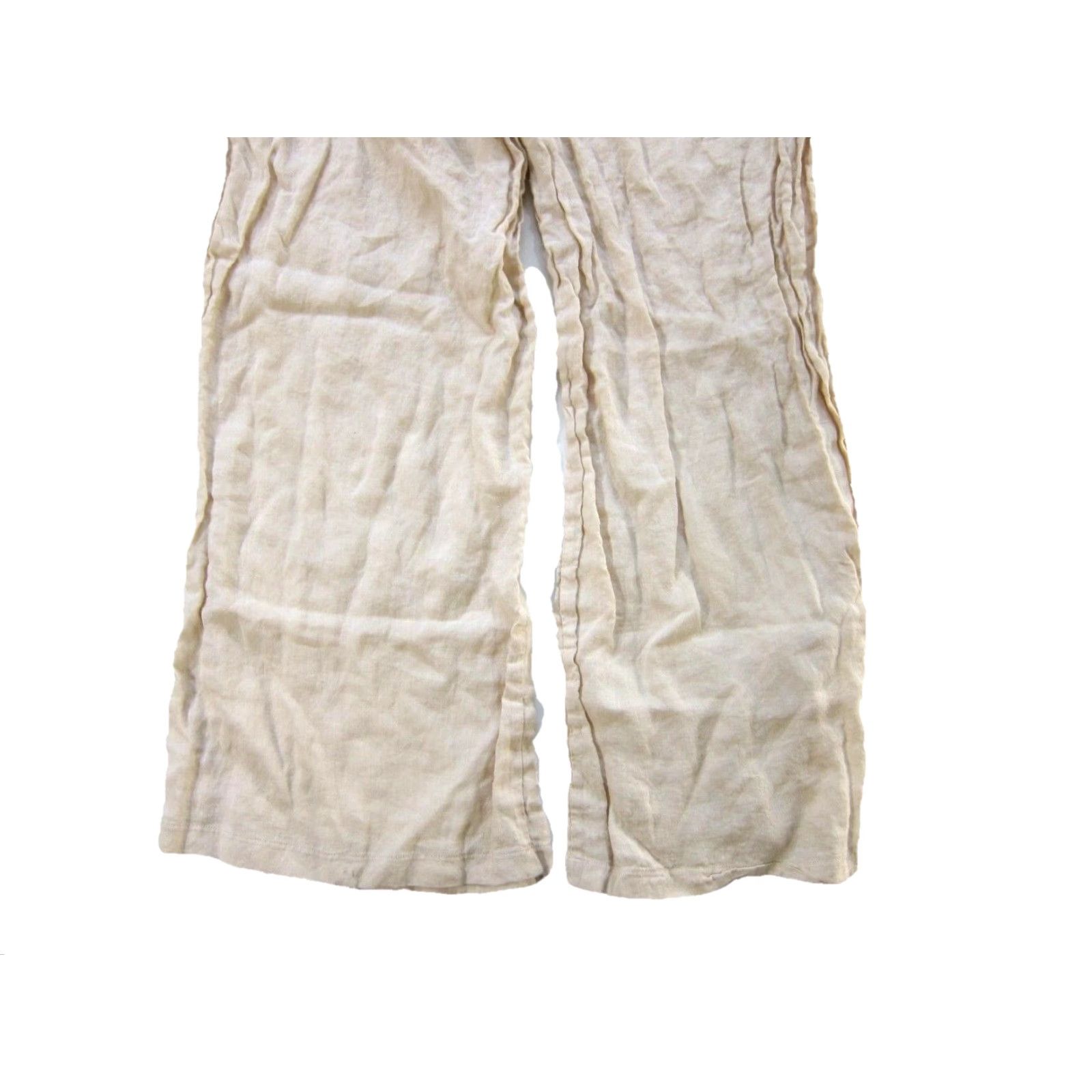 Vintage Revert Apparel 100% Linen Beige Brown Wide Leg High Rise Pocket Pant Women L Size 36" / US 14 / IT 50 - 7 Thumbnail
