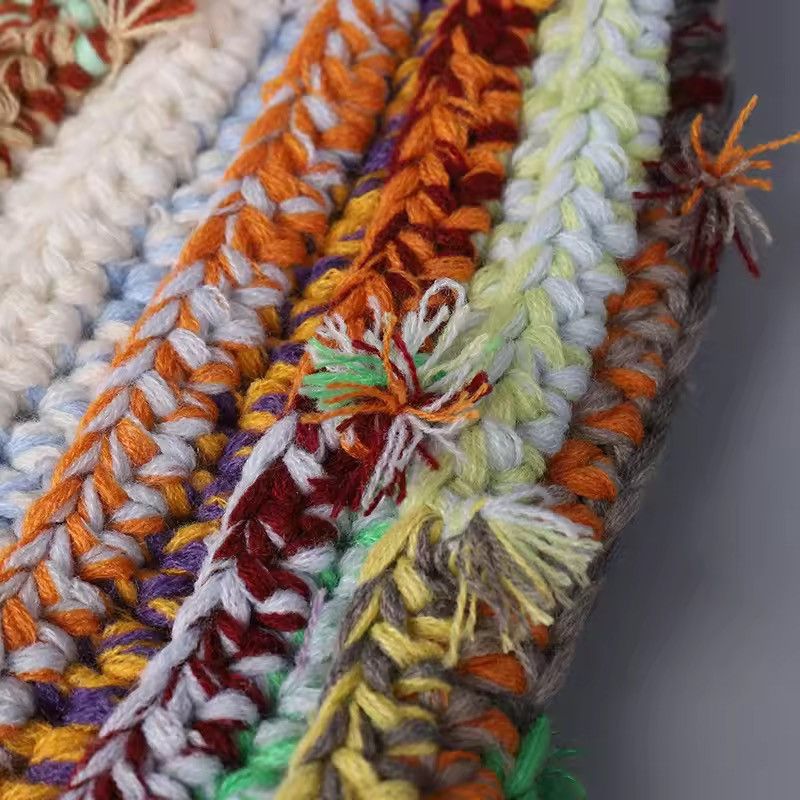 Handmade Multi-strand Twist Mixed Color Knitted Wool Beanie Hat Size ONE SIZE - 5 Thumbnail