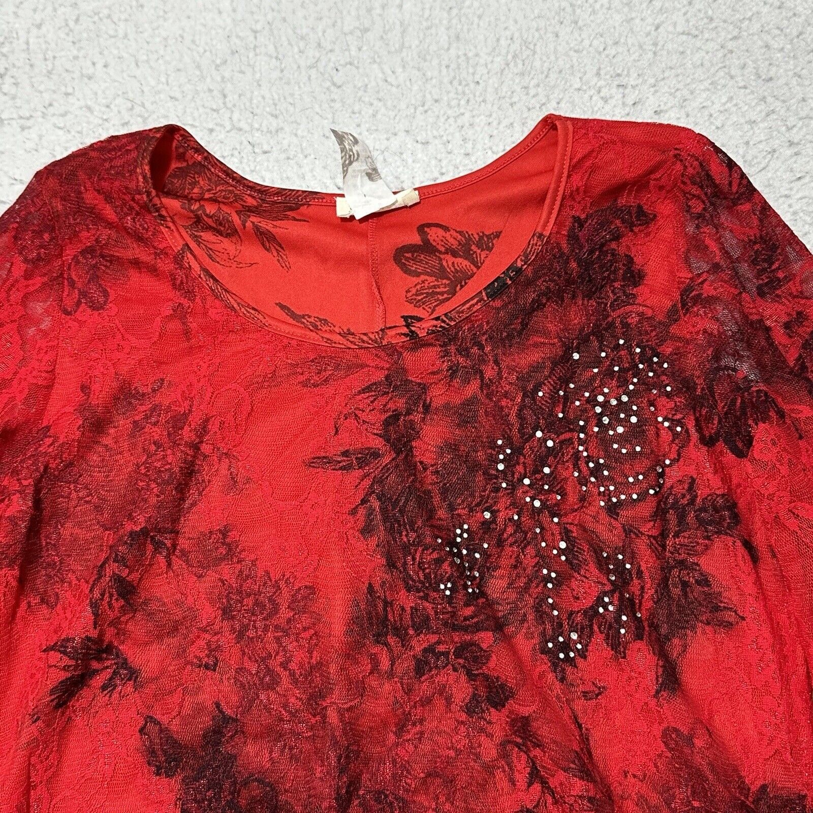 Vintage Vintage Brittany Black Small Red Black Embellished Blouse Size S / US 4 / IT 40 - 2 Thumbnail